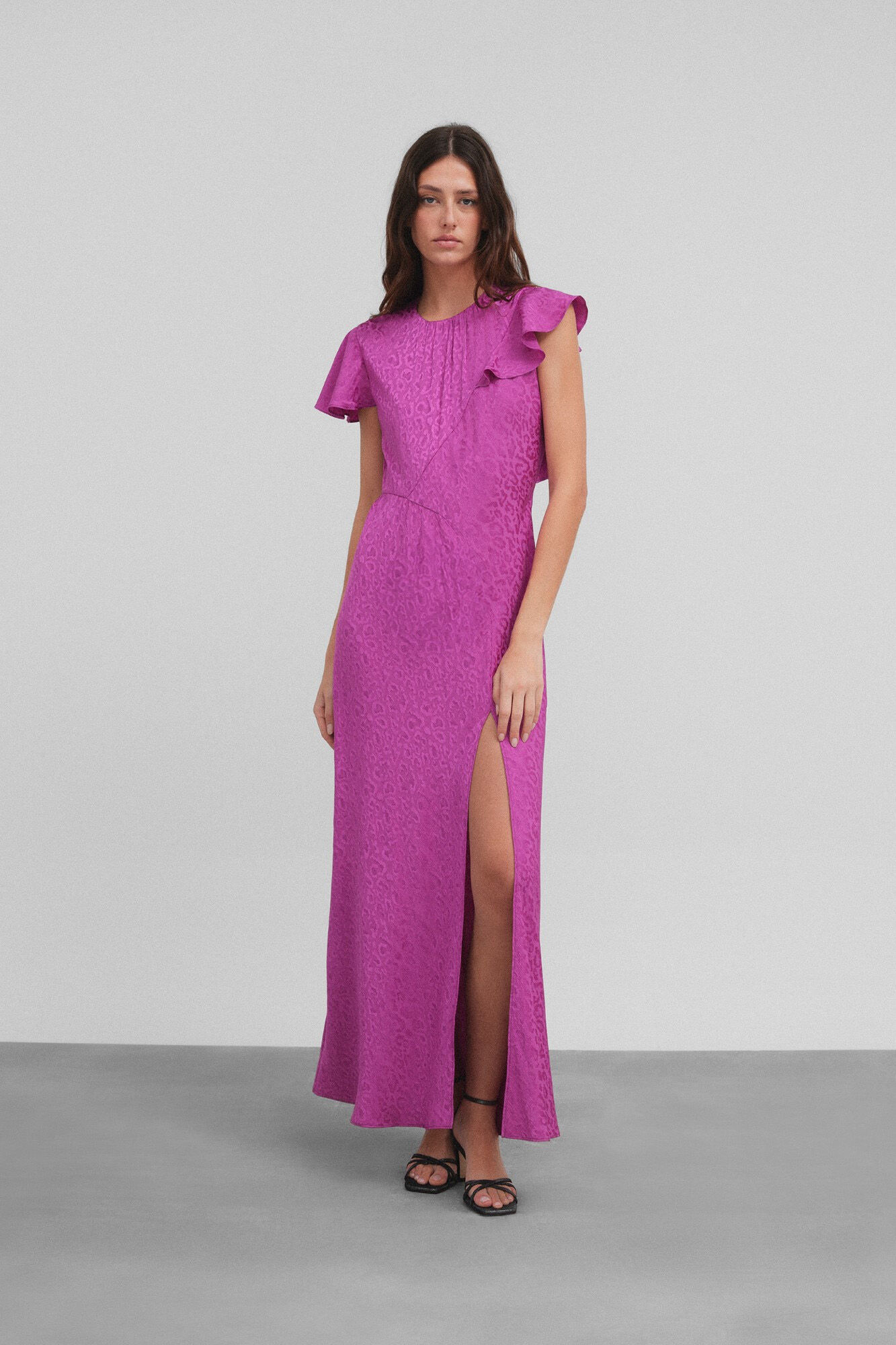 Silbon Vestido midi jacquard animal print Fucsia