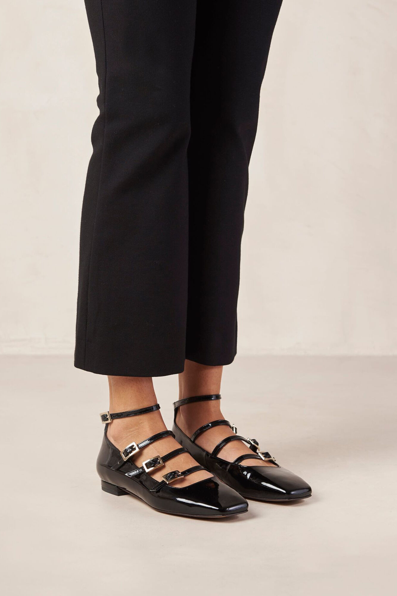 Alohas Luke Onix Black Leather Ballet Flats Black