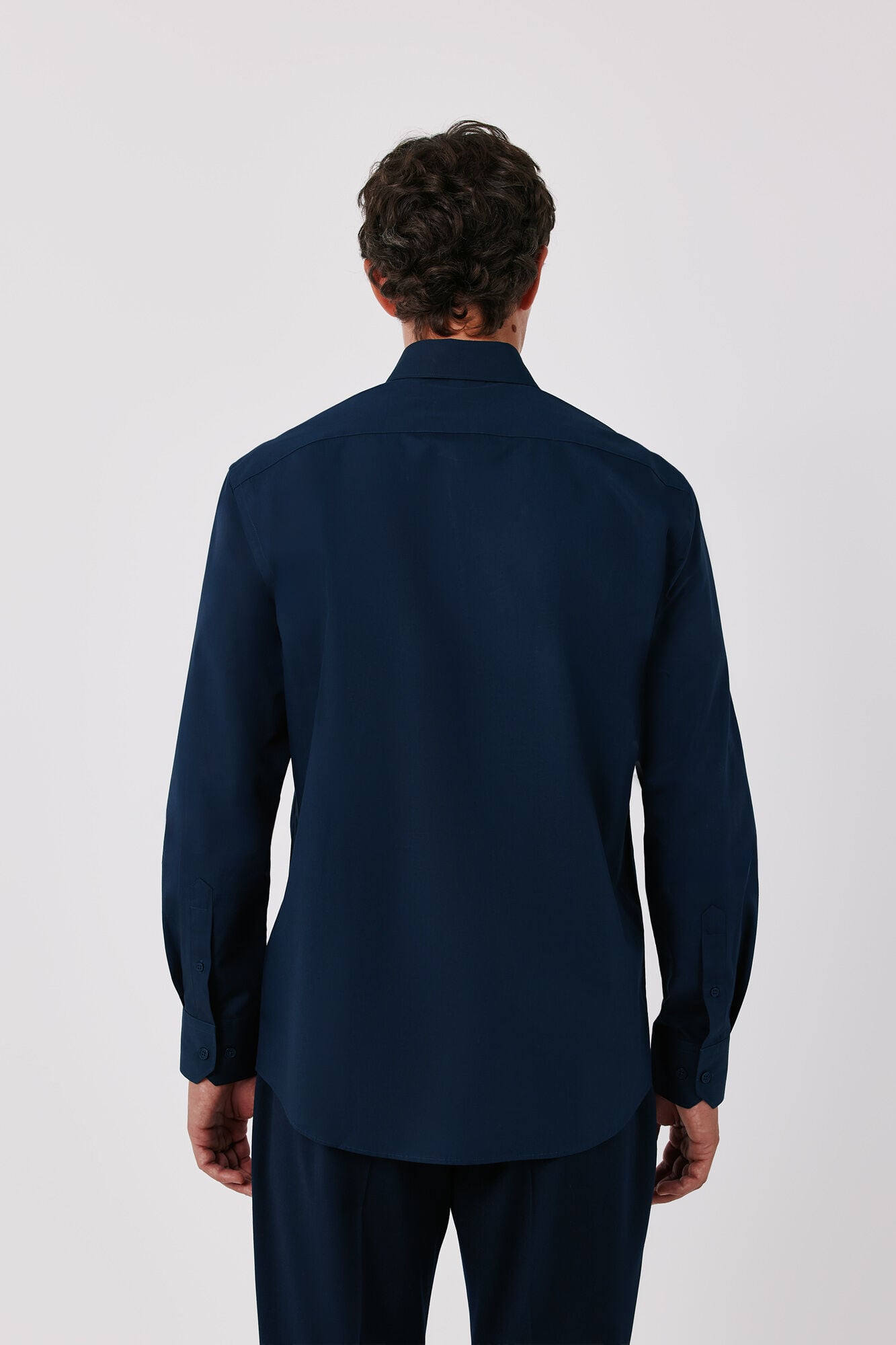 Cortefiel Plain Tencel cotton dress shirt Navy