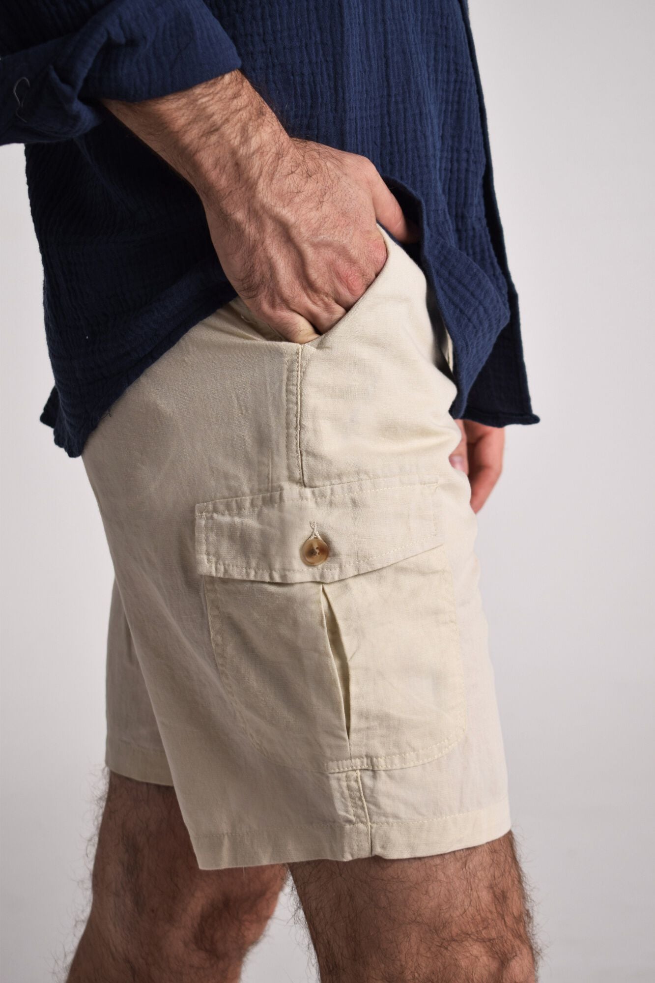 Cloking Bermuda de linho cargo Ecru