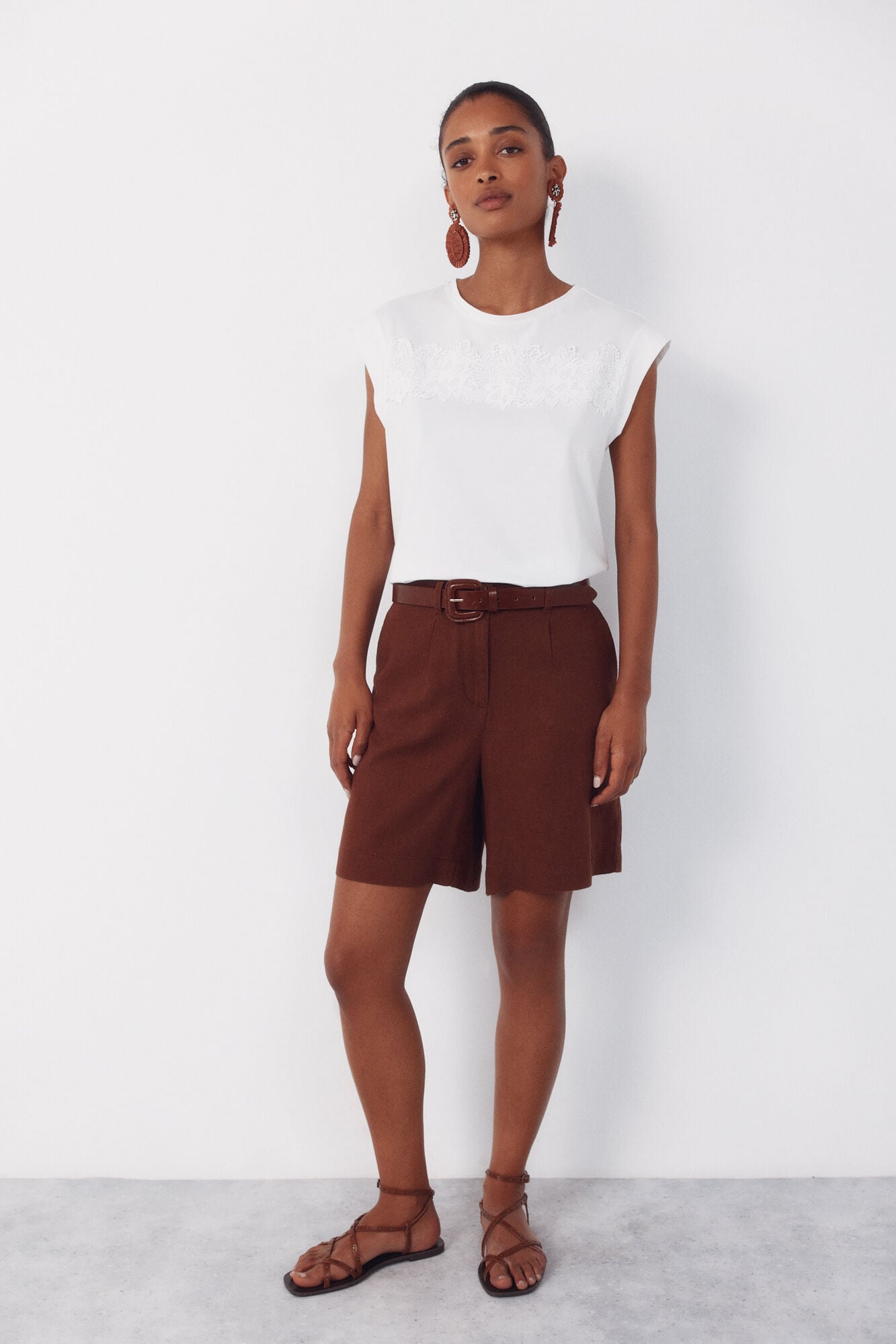 Cortefiel Bermudas de linho liso Castanho