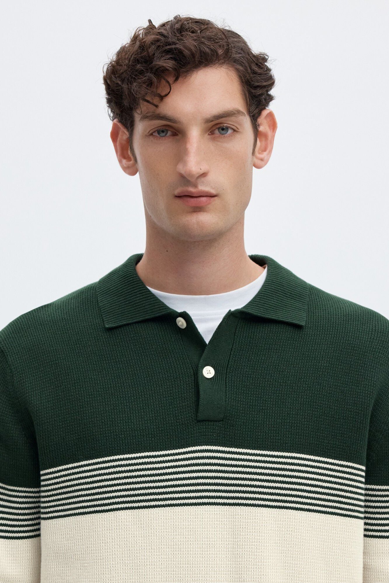 Selected Polo de malha &agrave;s riscas 100% algod&atilde;o org&acirc;nico Verde