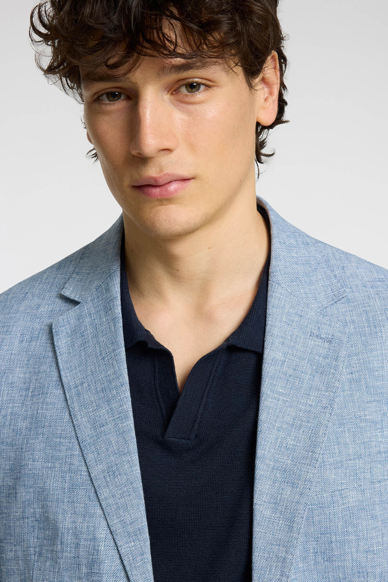 Selected Linen jacket with flap Blue