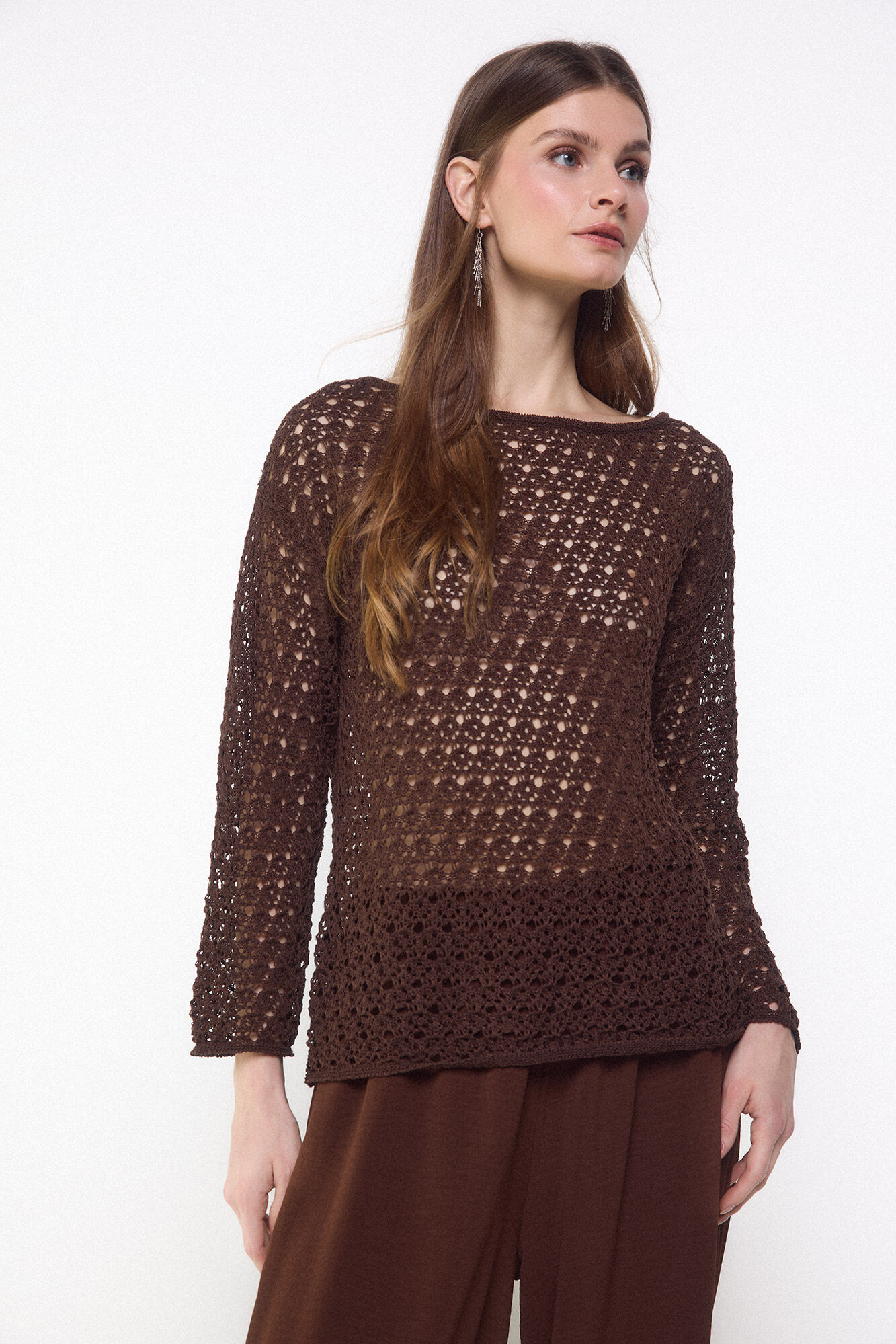 Slowlove Camisola de malha rendada Castanho