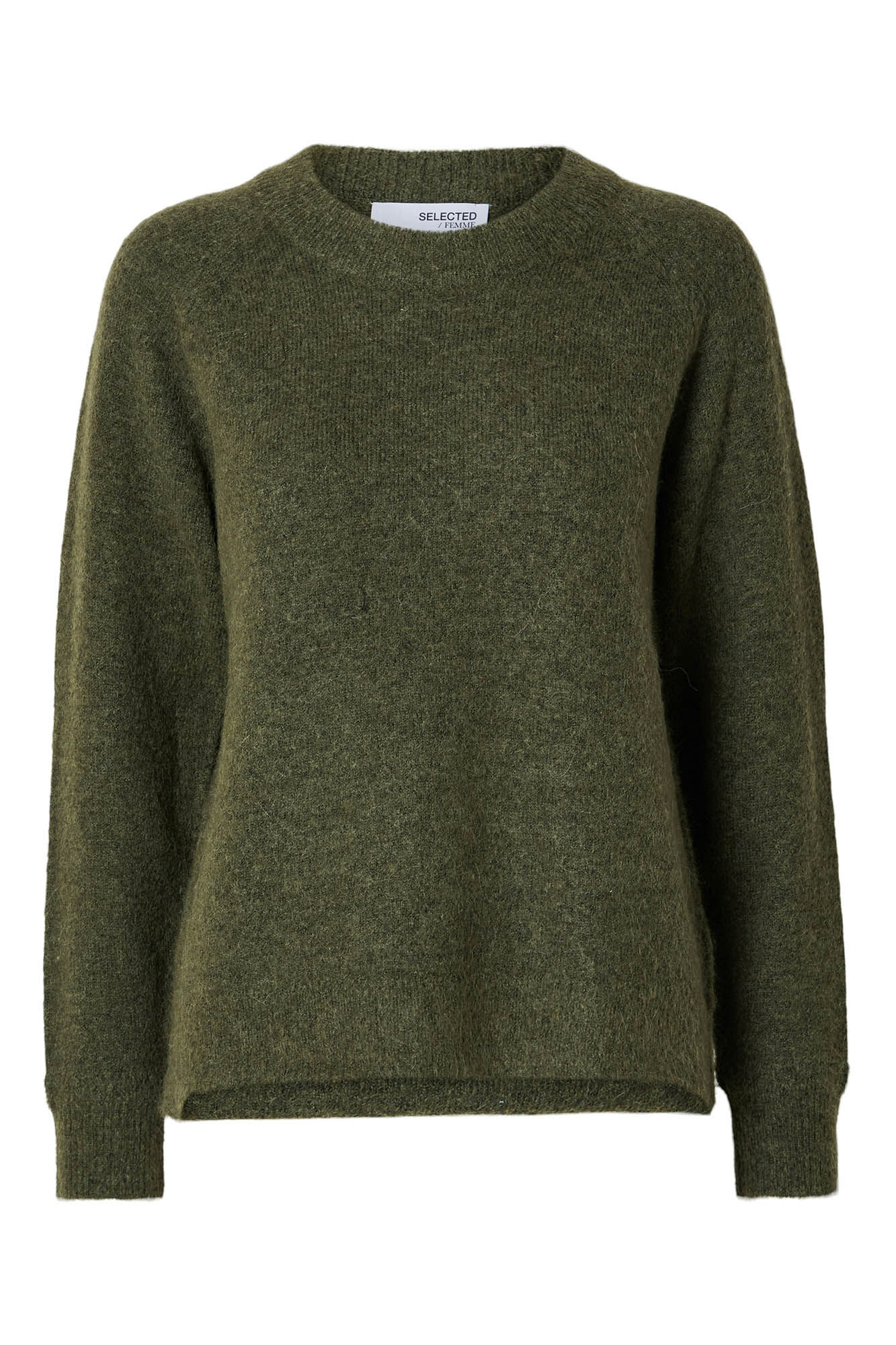 Selected Femme Jersey de cuello redondo confeccionado con lana y alpaca. Regular Fit. Verde