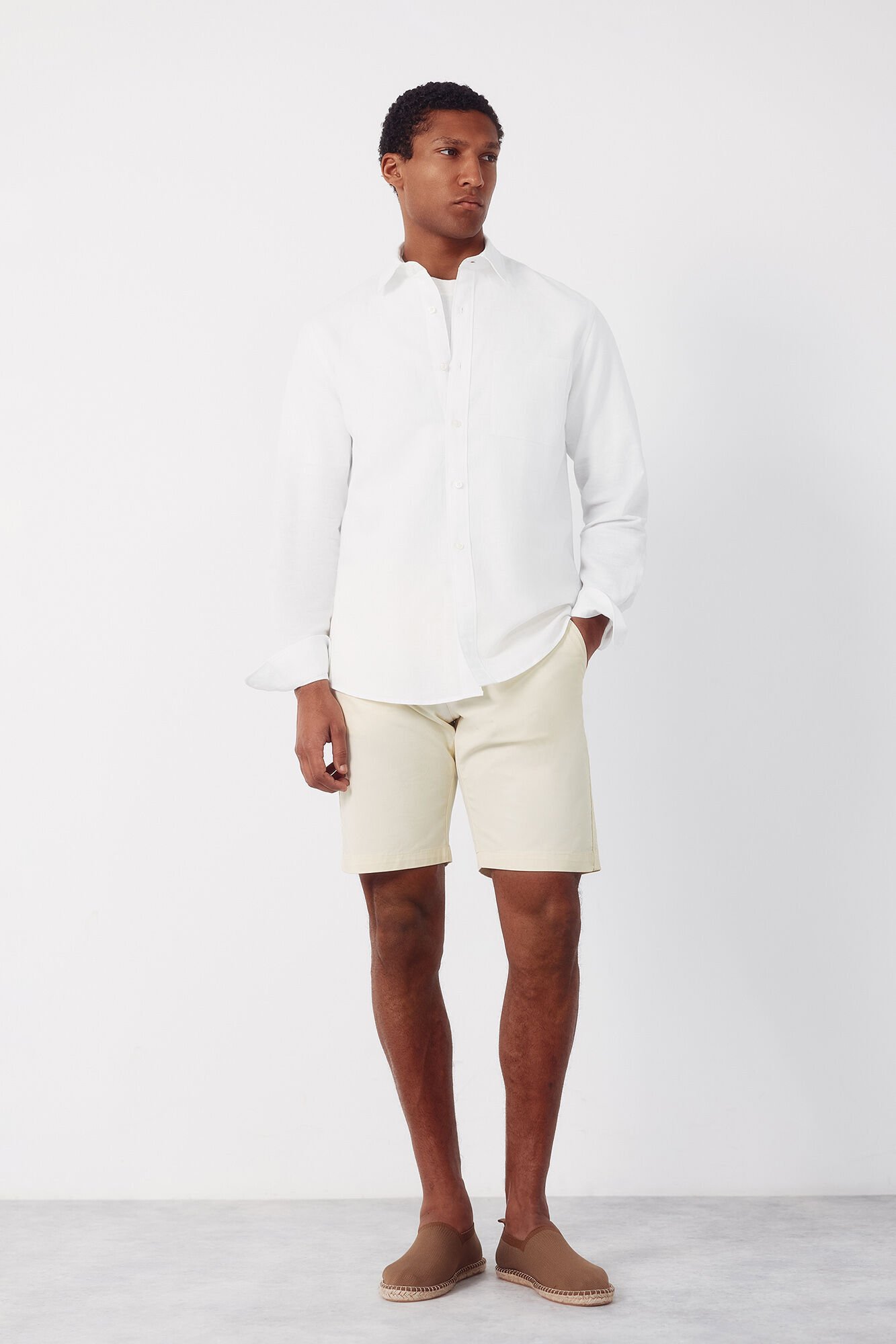 Cortefiel Plain linen cotton shirt White