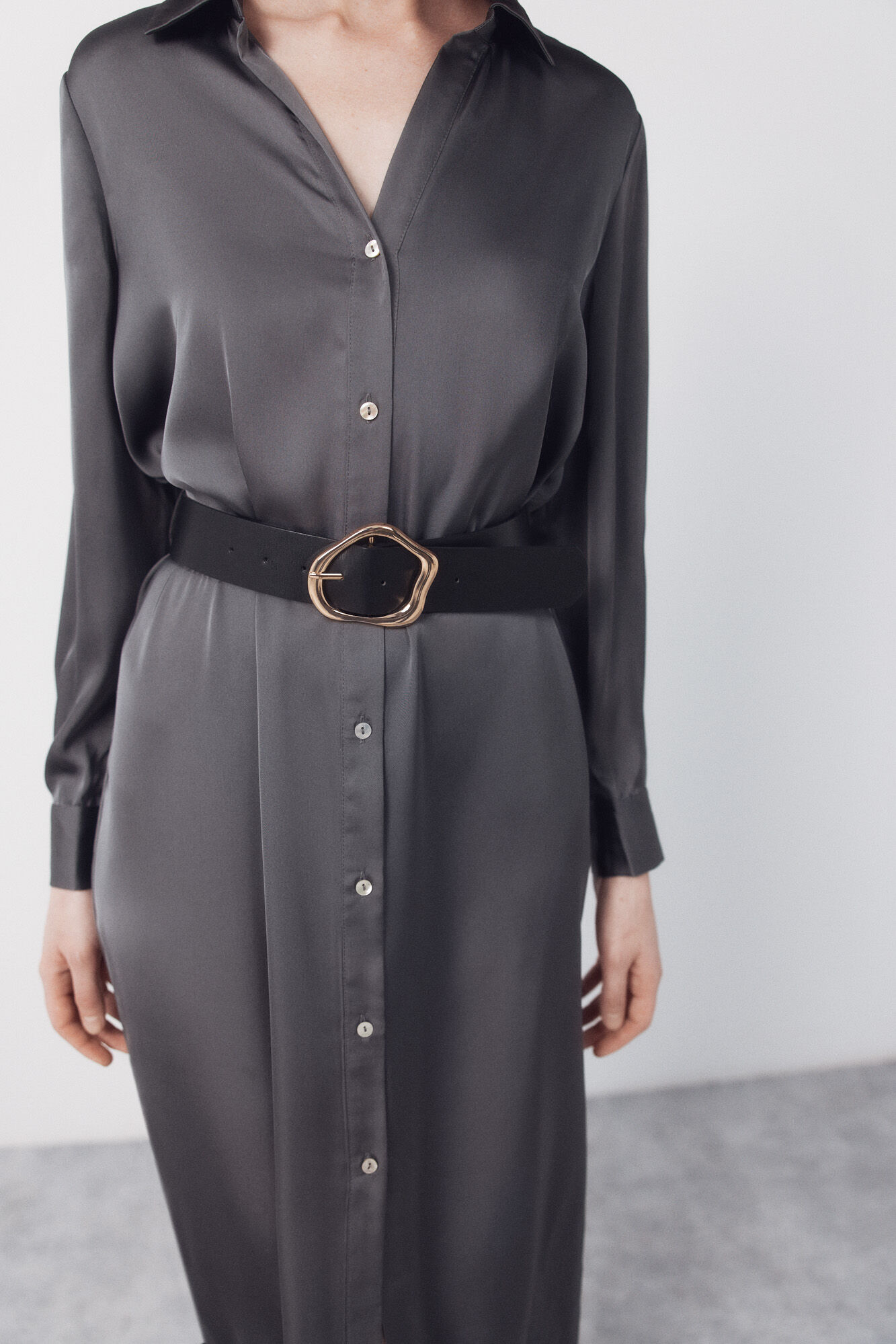 Cortefiel Satin shirt dress Grey