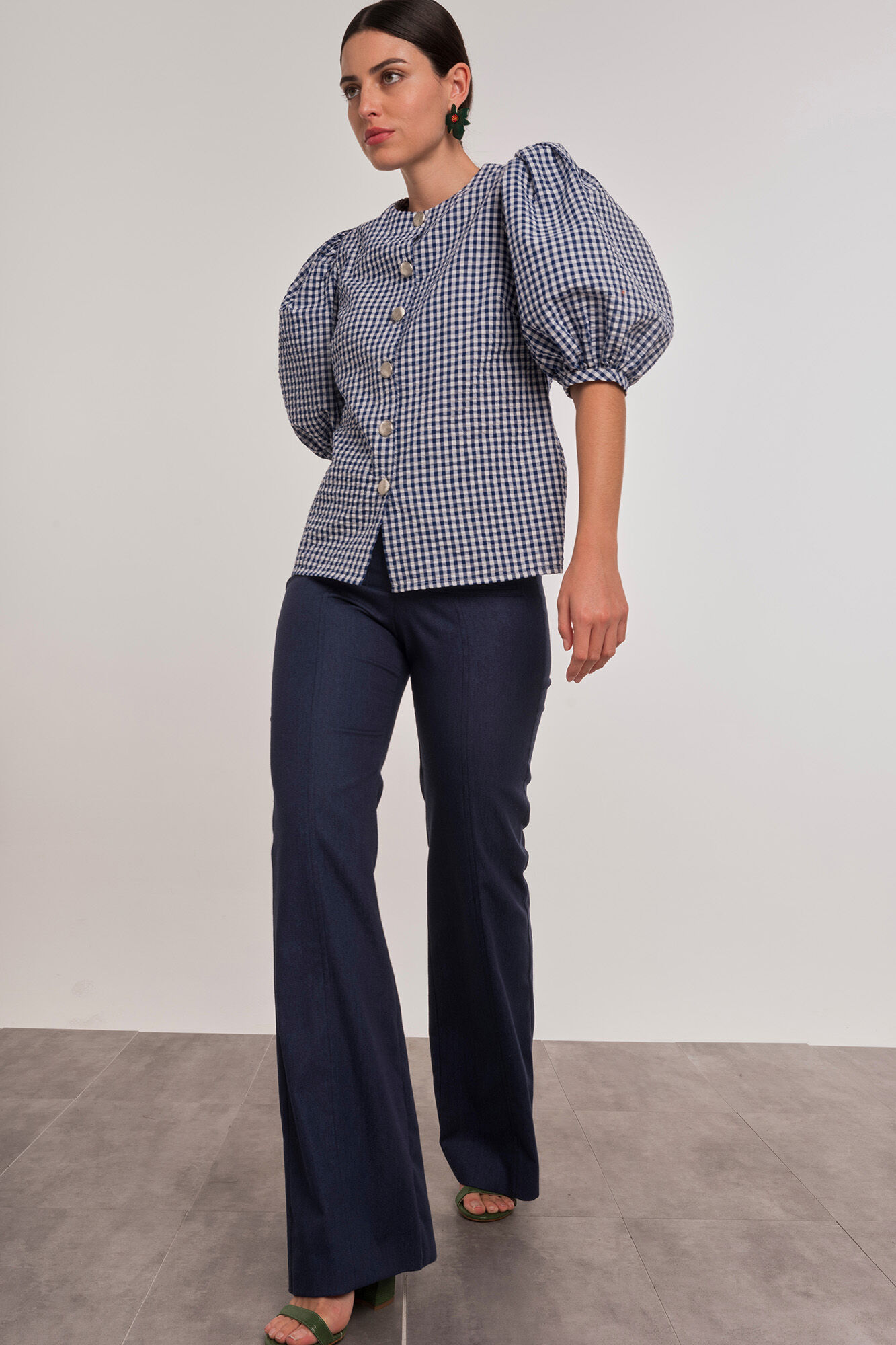 Dolores Promesas Camisa cuadros vichy manga abullonada Azul