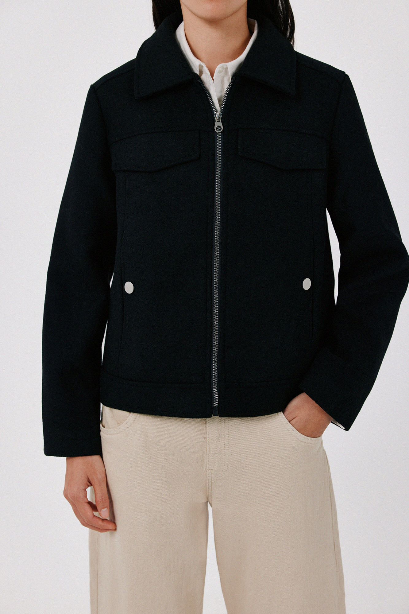 Cortefiel Short zip fastening jacket Black