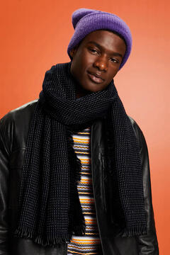 Cortefiel Mottled jersey-knit scarf with wool Navy