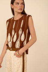 Meisie Top sem mangas bordado Castanho