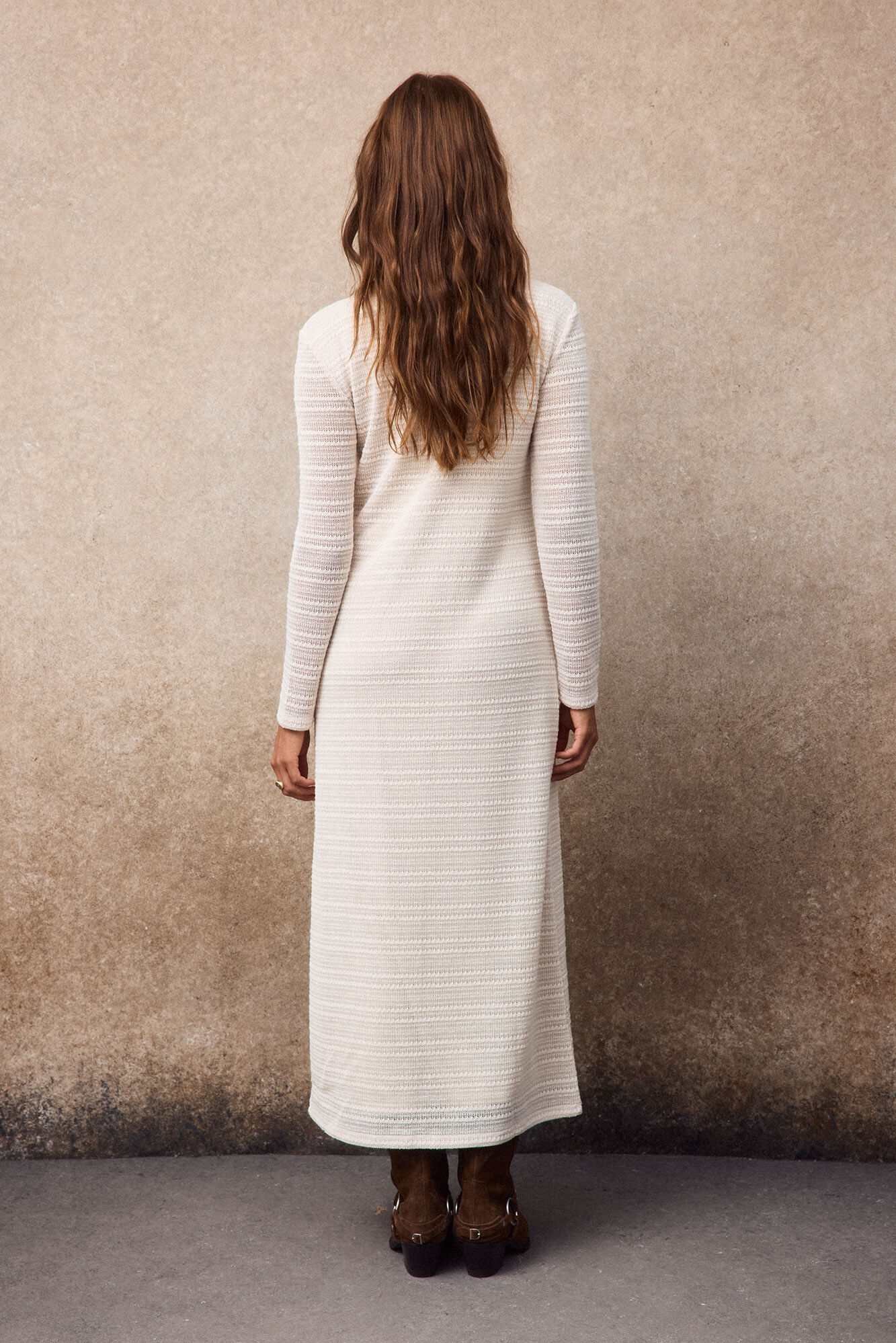 Slowlove Striped structure dress Ivory