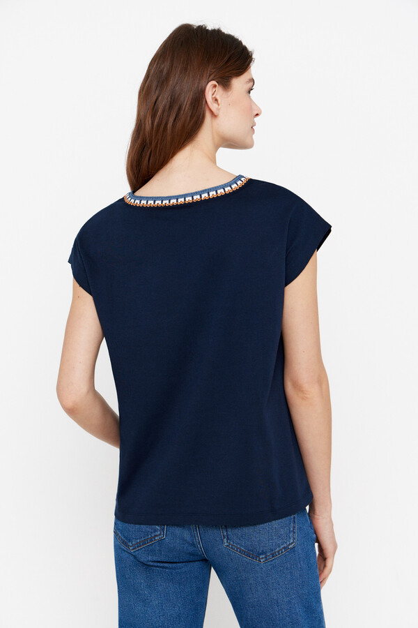 Cortefiel Camiseta detalle crochet Azul marino