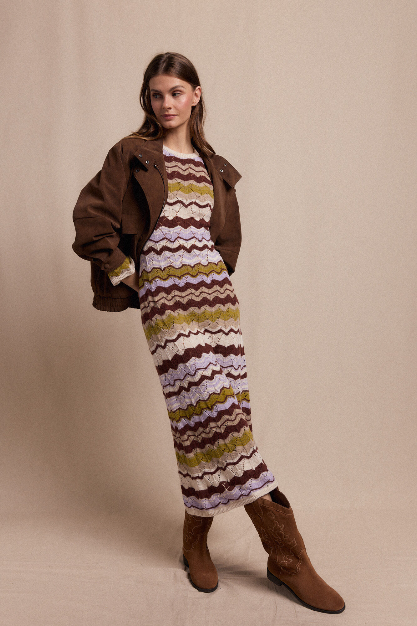 Slowlove Vestido punto ondas multicolor