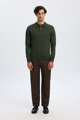 Selected Camisola polo 100% algod&atilde;o com meia fecho-&eacute;clair . Verde