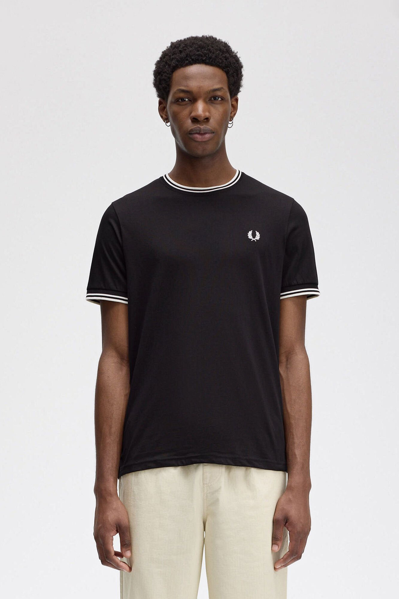 Fred Perry T-shirt masculina de manga curta  Preto