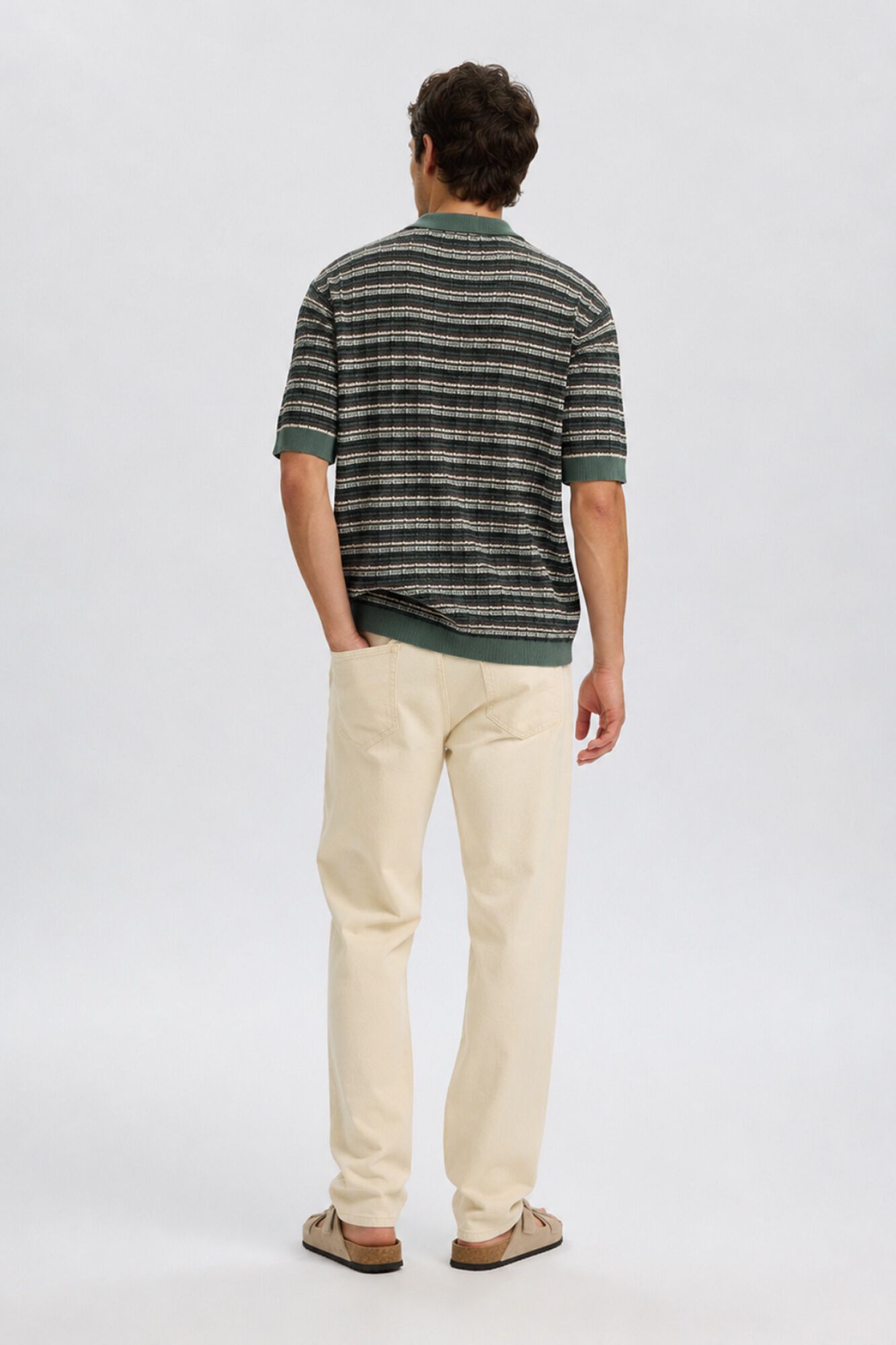 Selected Polo de malha &agrave;s riscas Verde