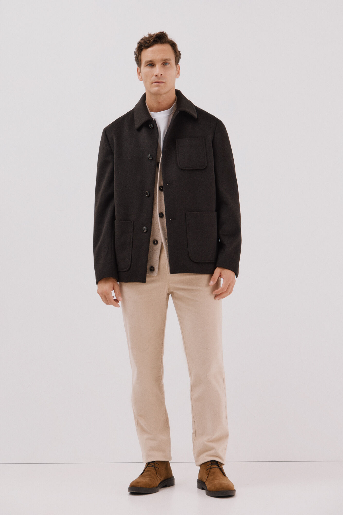 Cortefiel Wool buttons -down overshirt  Dark brown