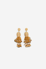 Cortefiel Pendientes rafia y borlas Amarillo