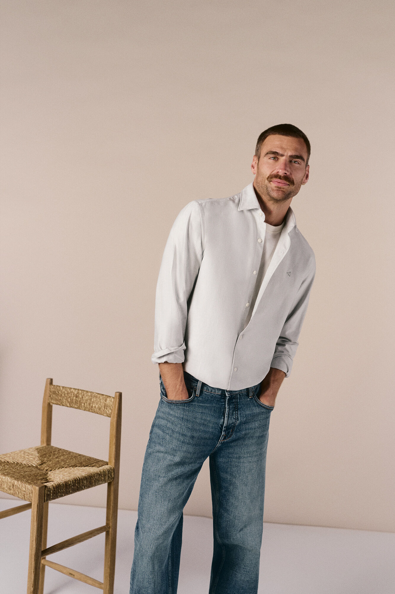 OOTO Oxford plain long sleeve shirt Kaki