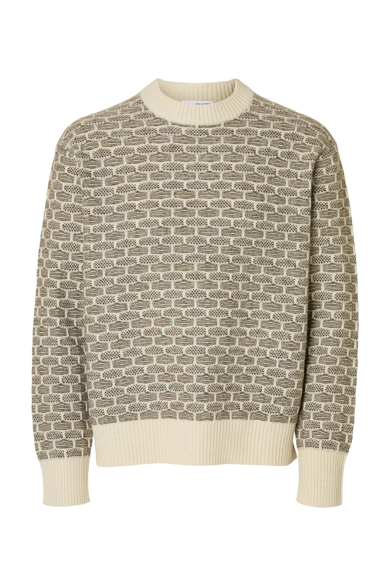 Selected Wool crew neck jumper  Printed beige