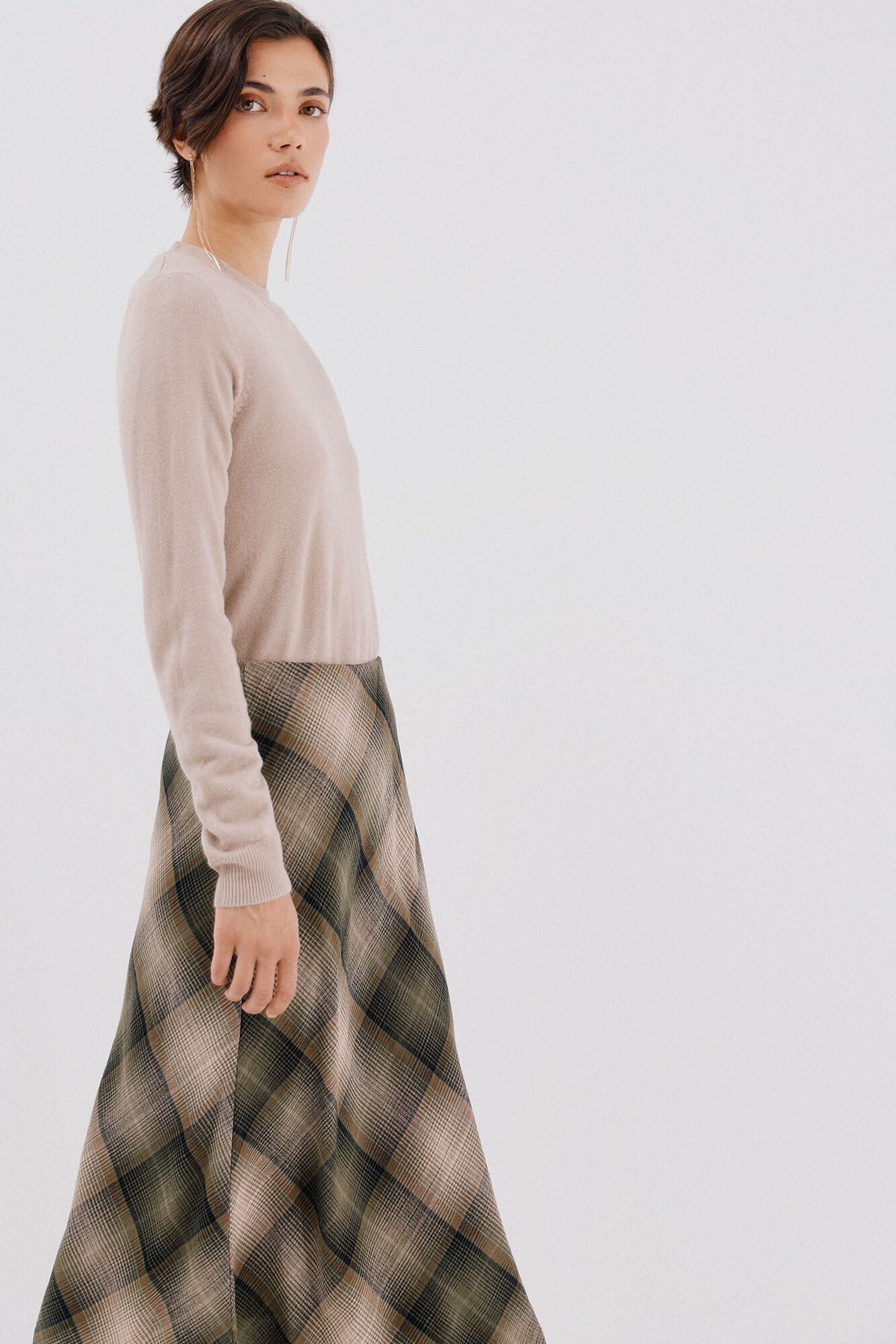 Cortefiel Checkered midi skirt Printed green