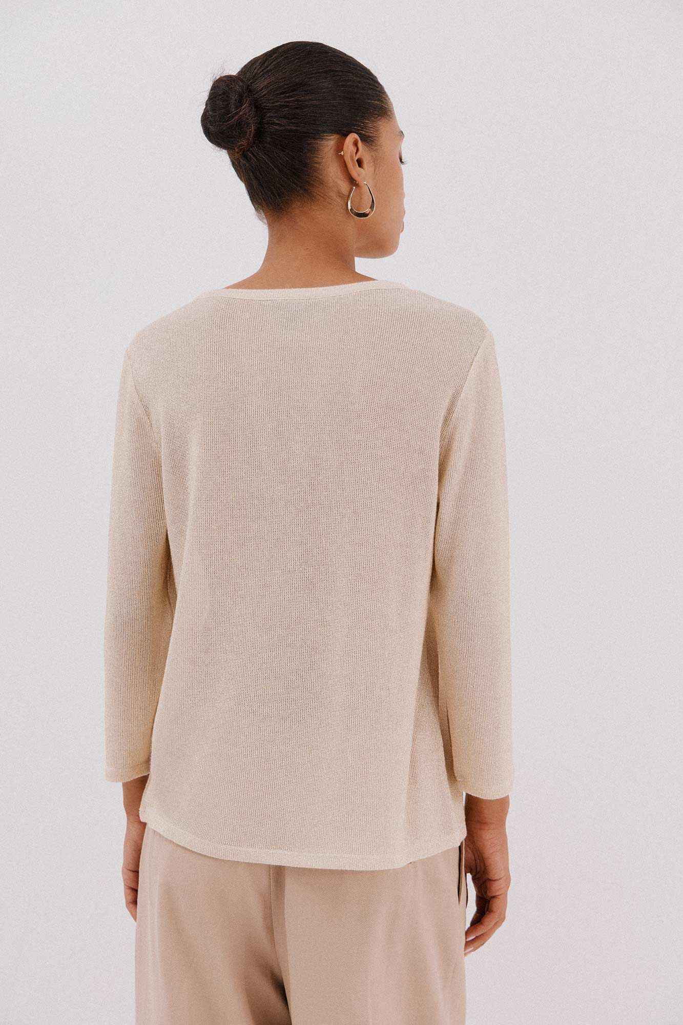 Cortefiel Lurex mandarin collar t-shirt Gold