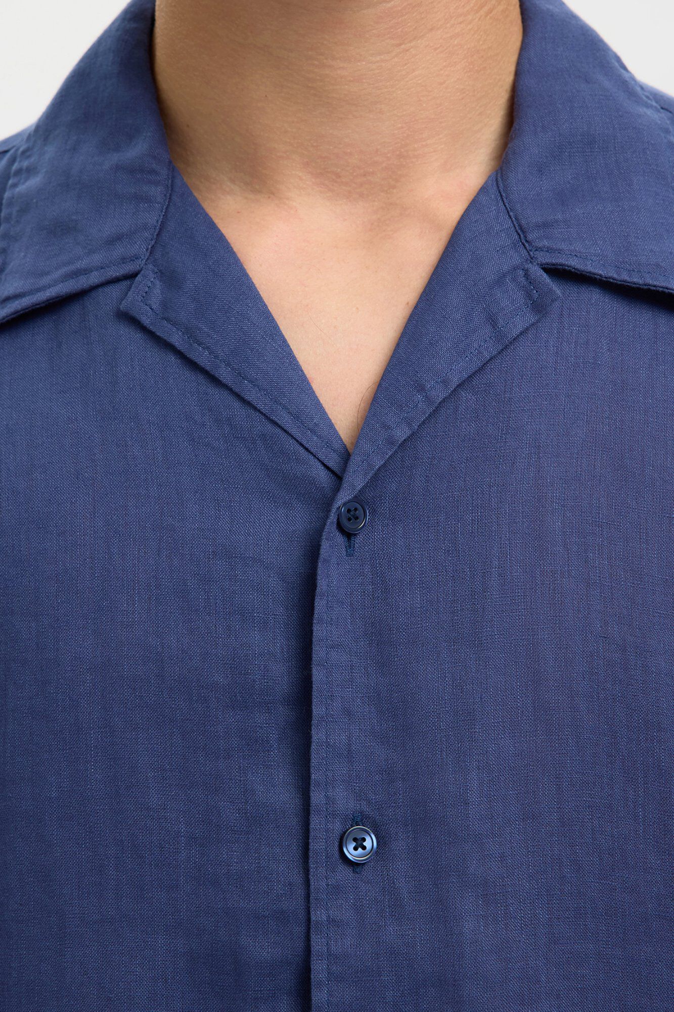 Selected Camisa de manga curta em linho Azul