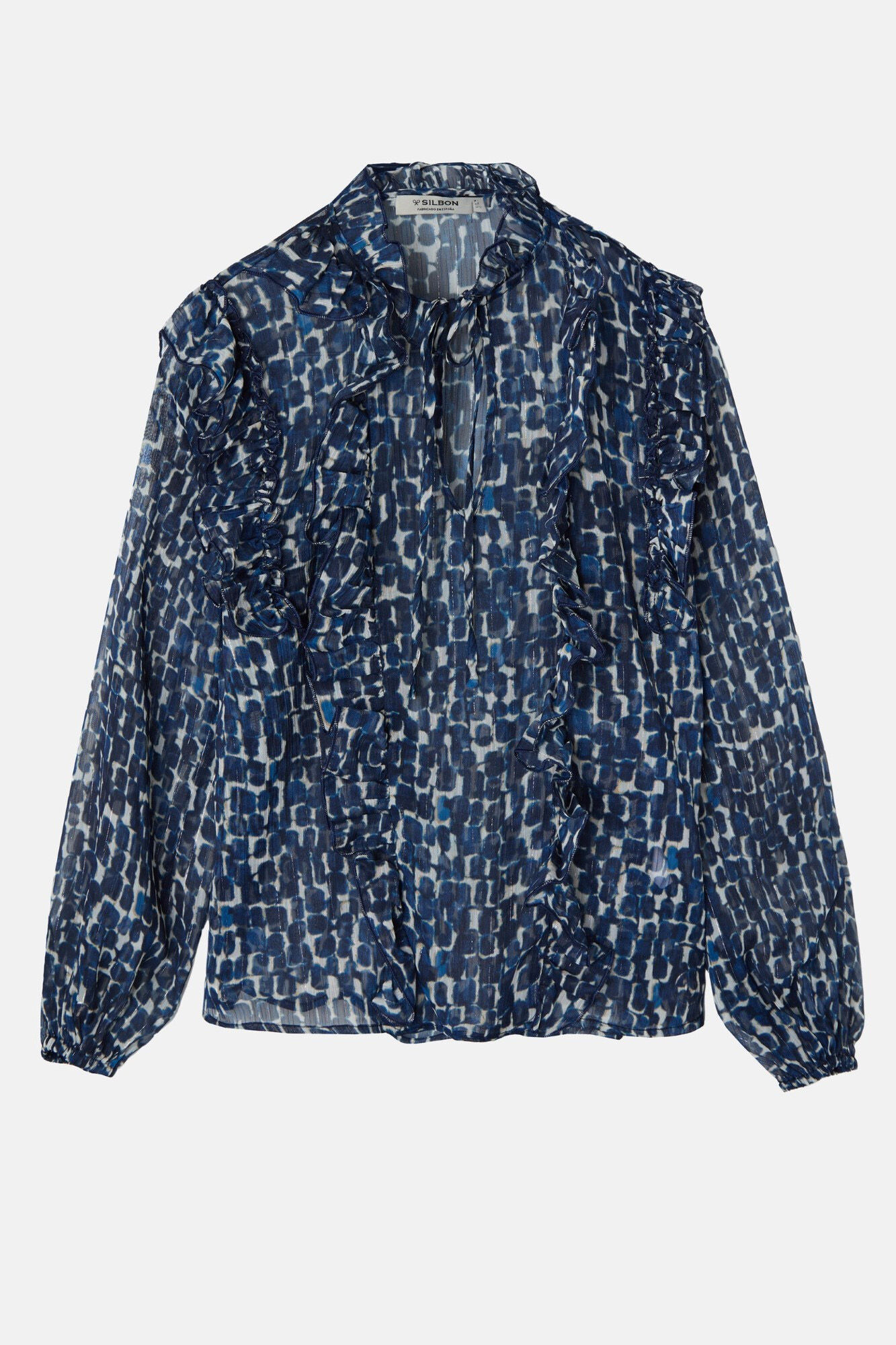 Silbon Blusa estampado com babados Azul