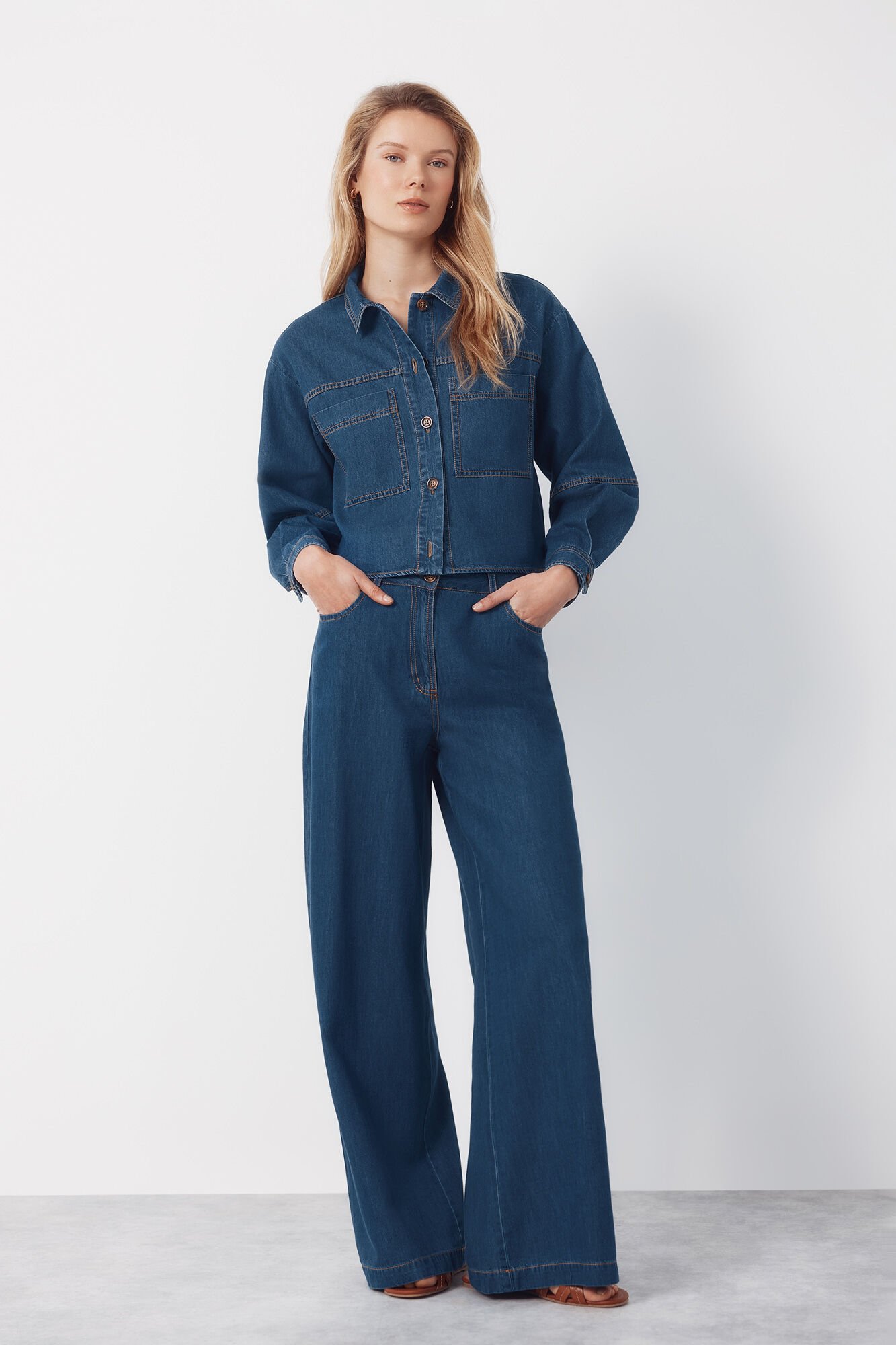 Cortefiel Soft denim shirt Blue