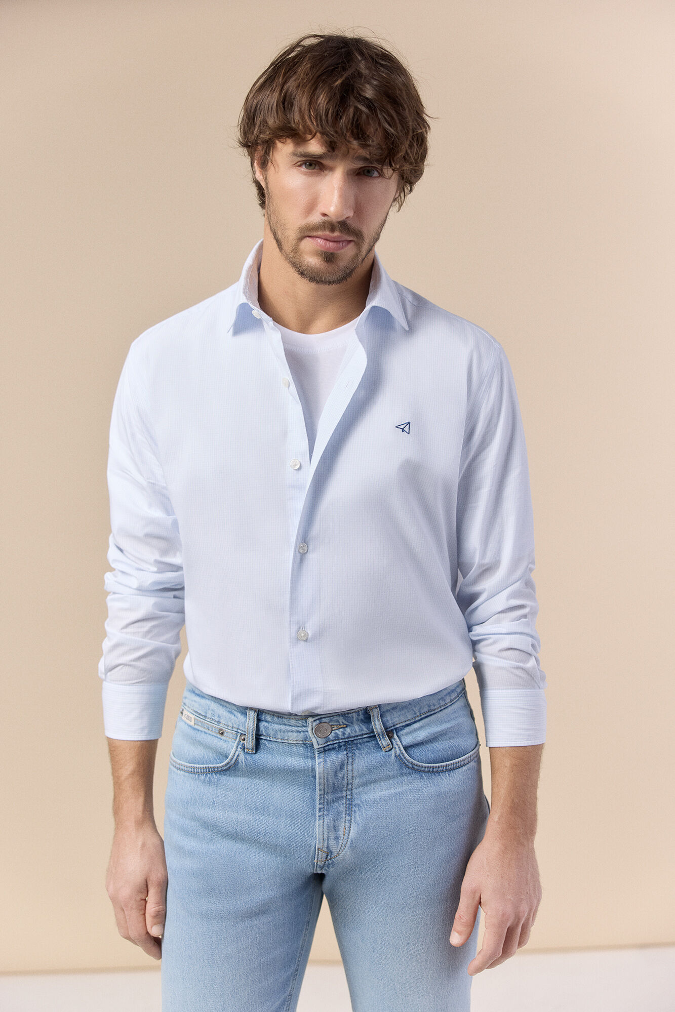 OOTO Camisa cuadros popel&iacute;n manga larga Azul