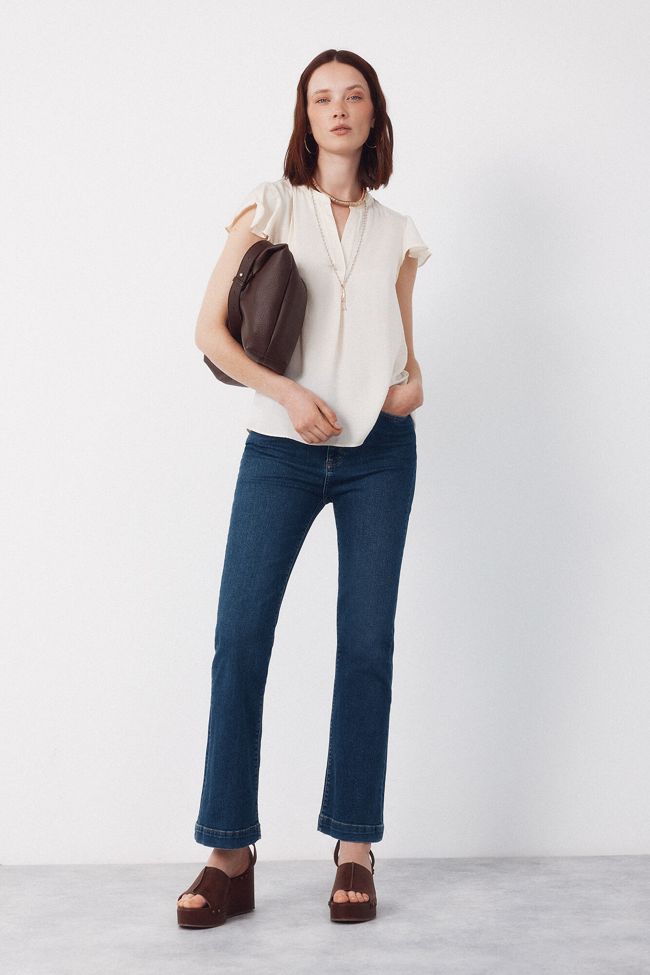 Cortefiel Blusa fluida manga vuelo Beige