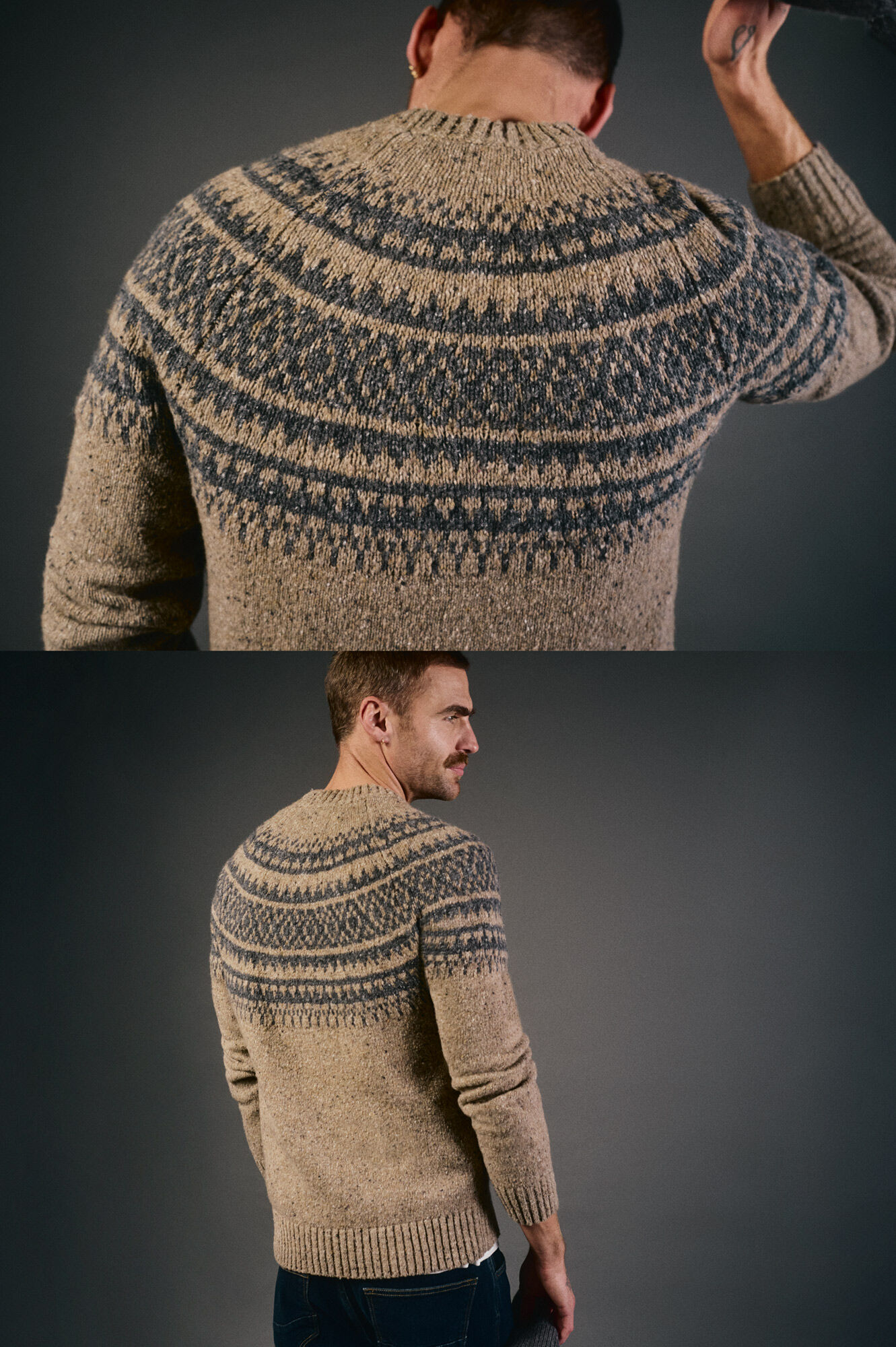 OOTO Camisola de Natal jacquard gola caixa Tostado