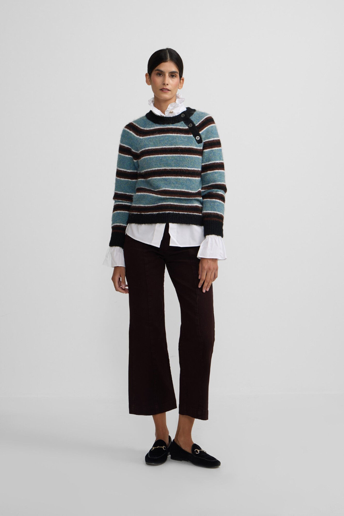 Silbon Camisola riscas com bot&otilde;es