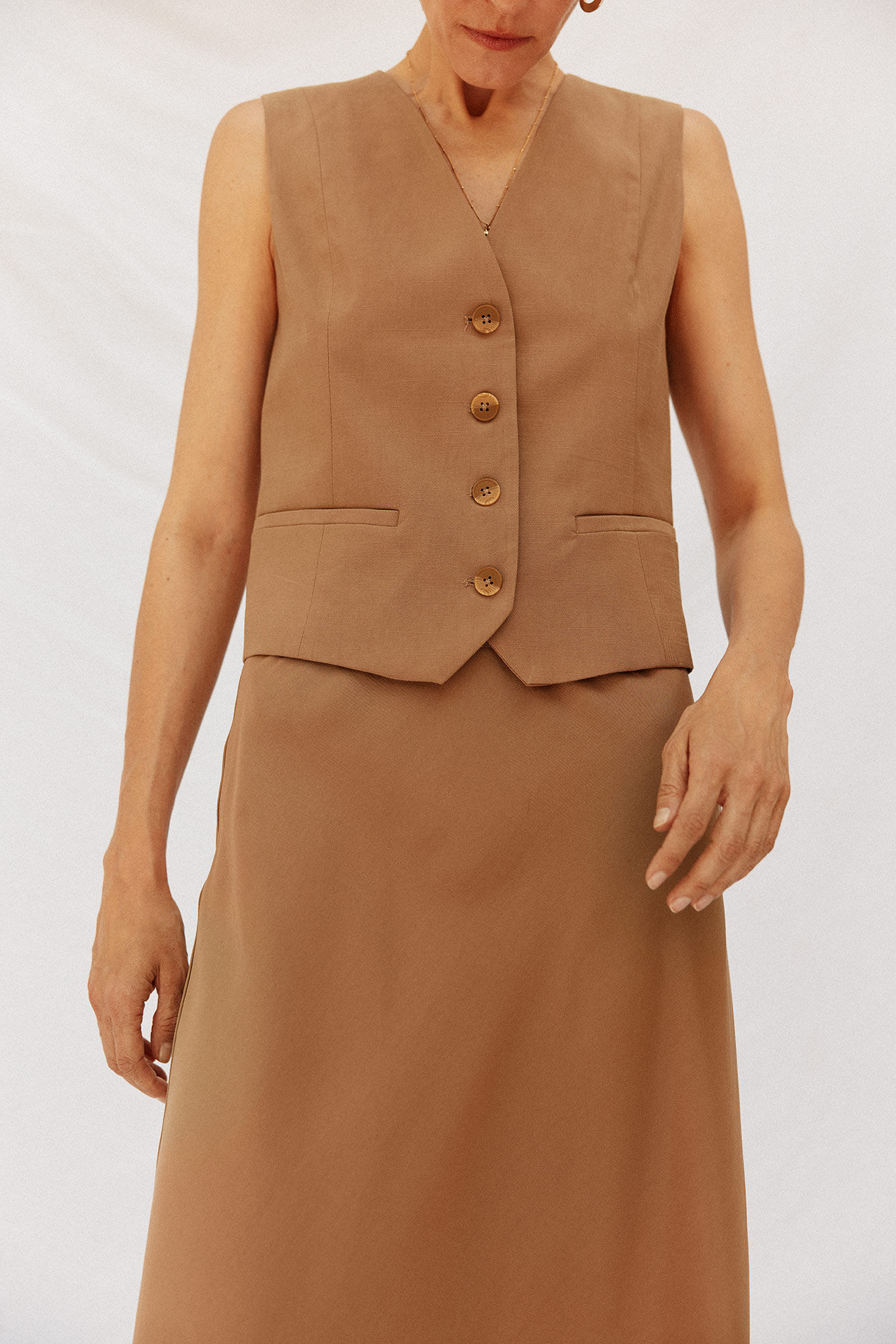 Cortefiel Fluid Tencel skirt Camel