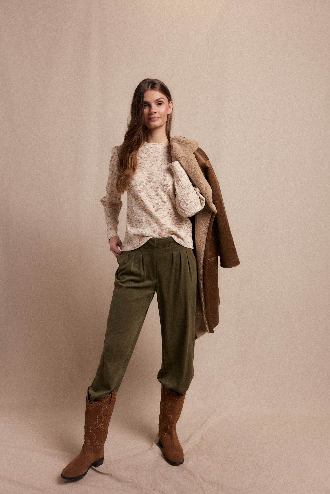 Slowlove Top estruturado franzido Tostado