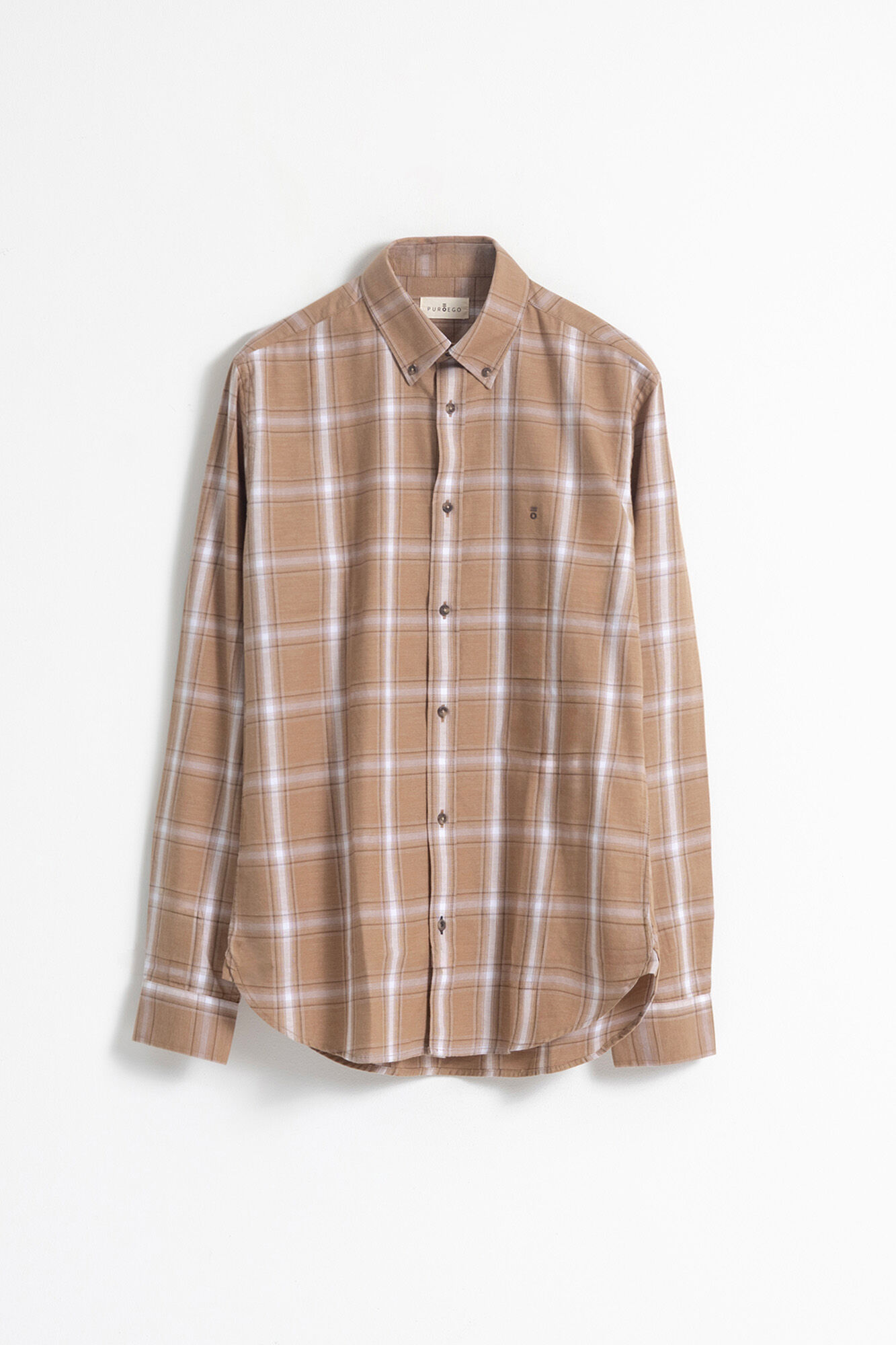 PuroEGO Camisa xadrez de algod&atilde;o slim fit Castanho
