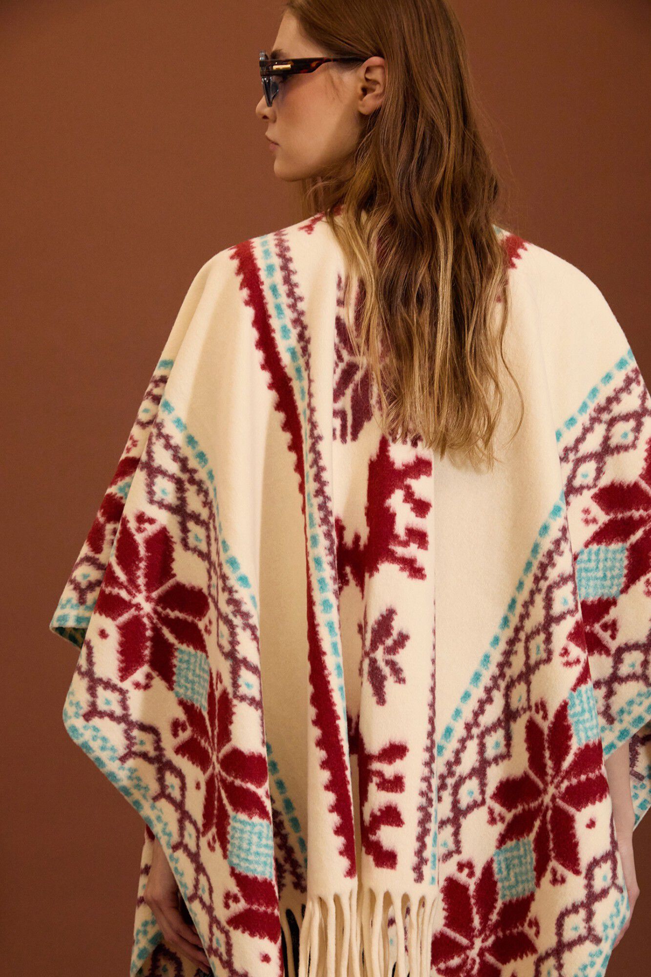 Meisie Poncho &eacute;tnico com franjas Impress&atilde;o