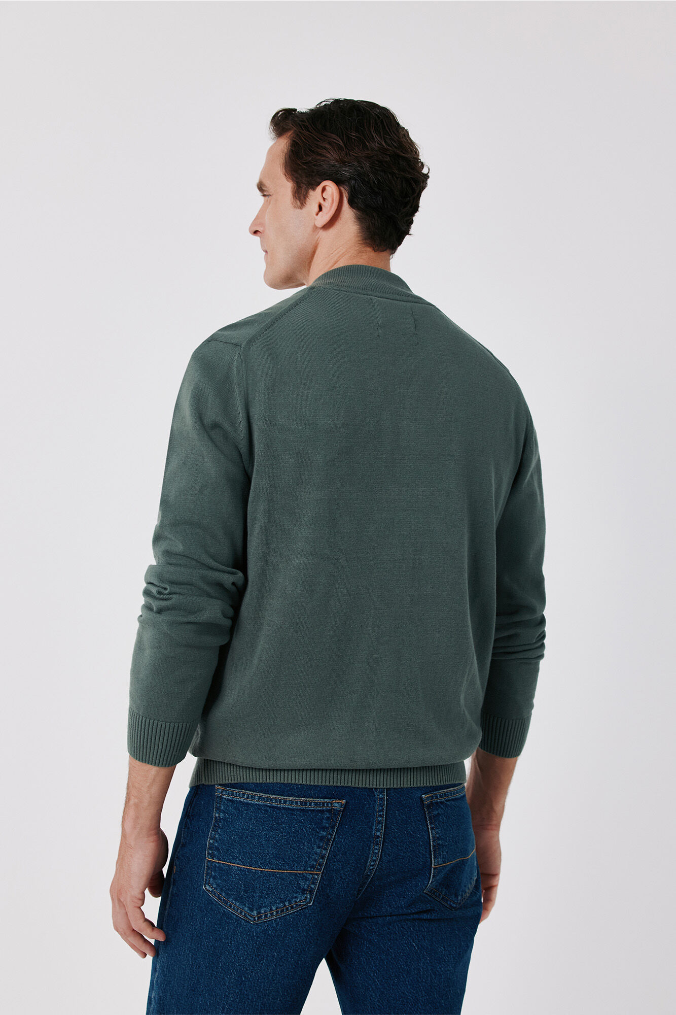 Cortefiel Cotton fine knit zip fastening cardigan Kaki