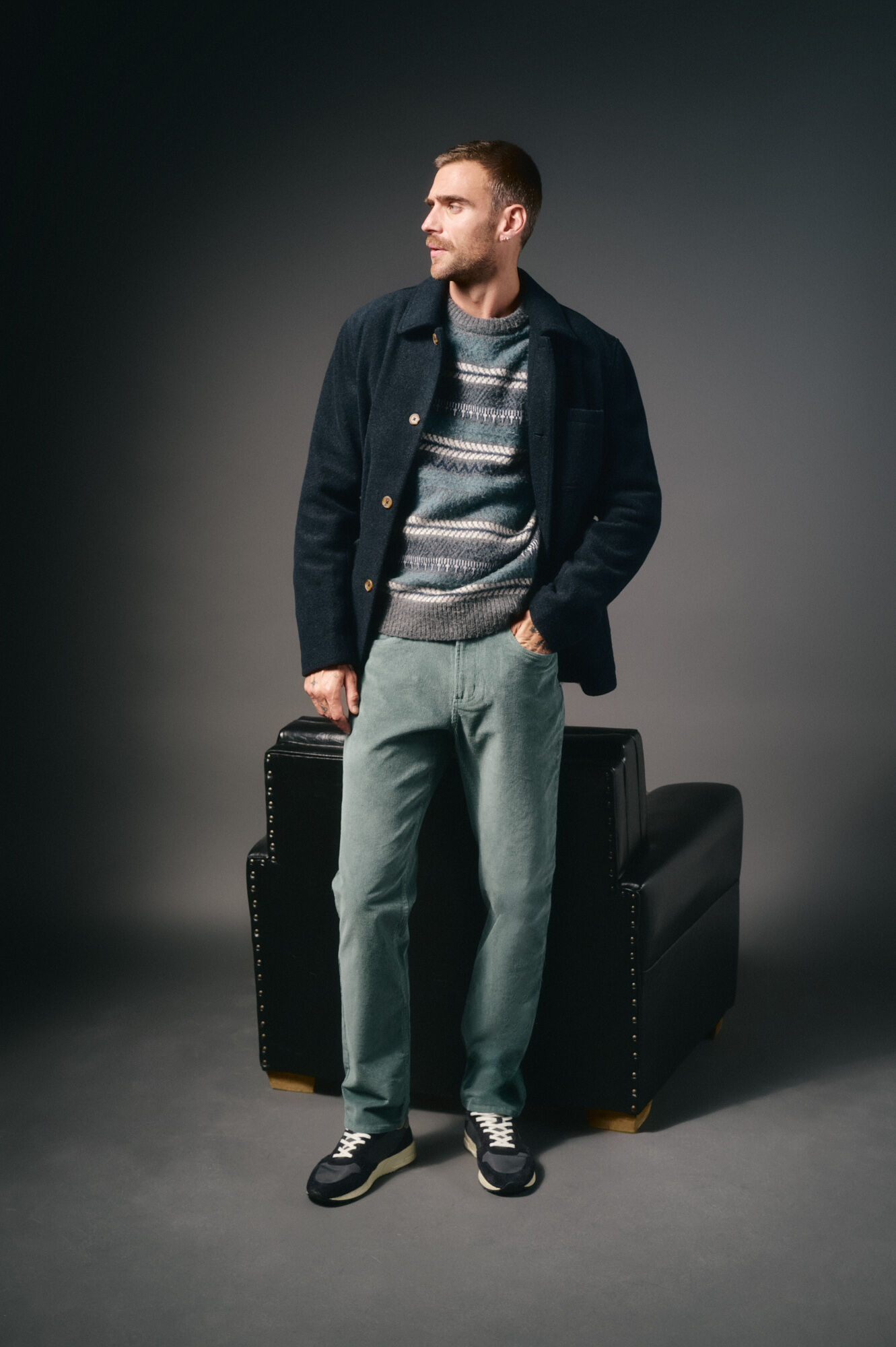 OOTO Pantal&oacute;n 5 bolsillos slim fit pana Azul