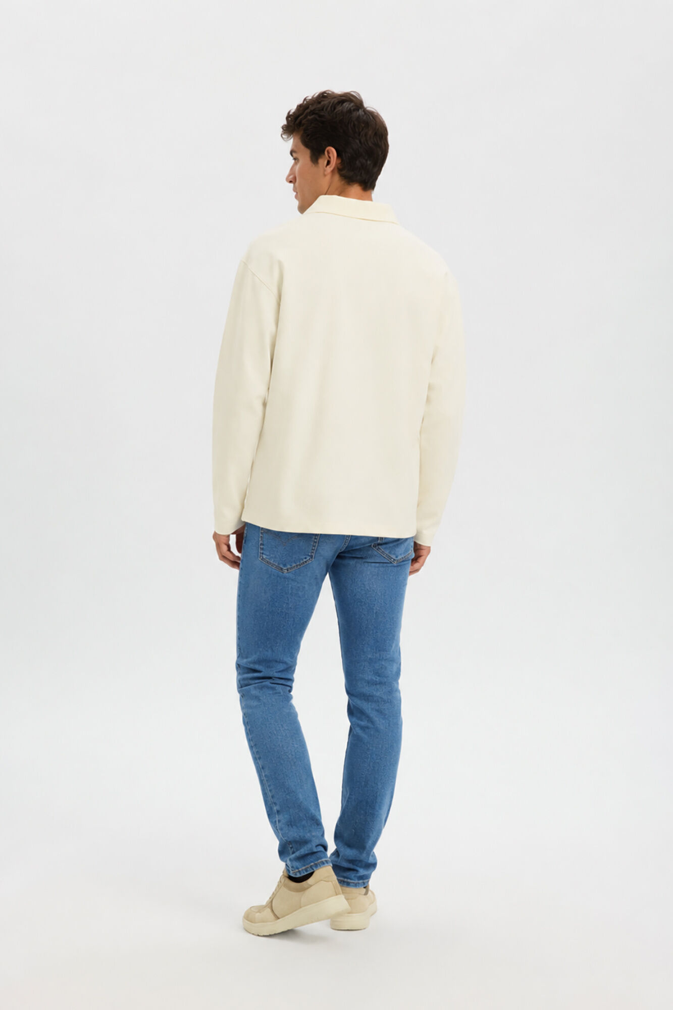 Selected Polo manga comprida relax Branco