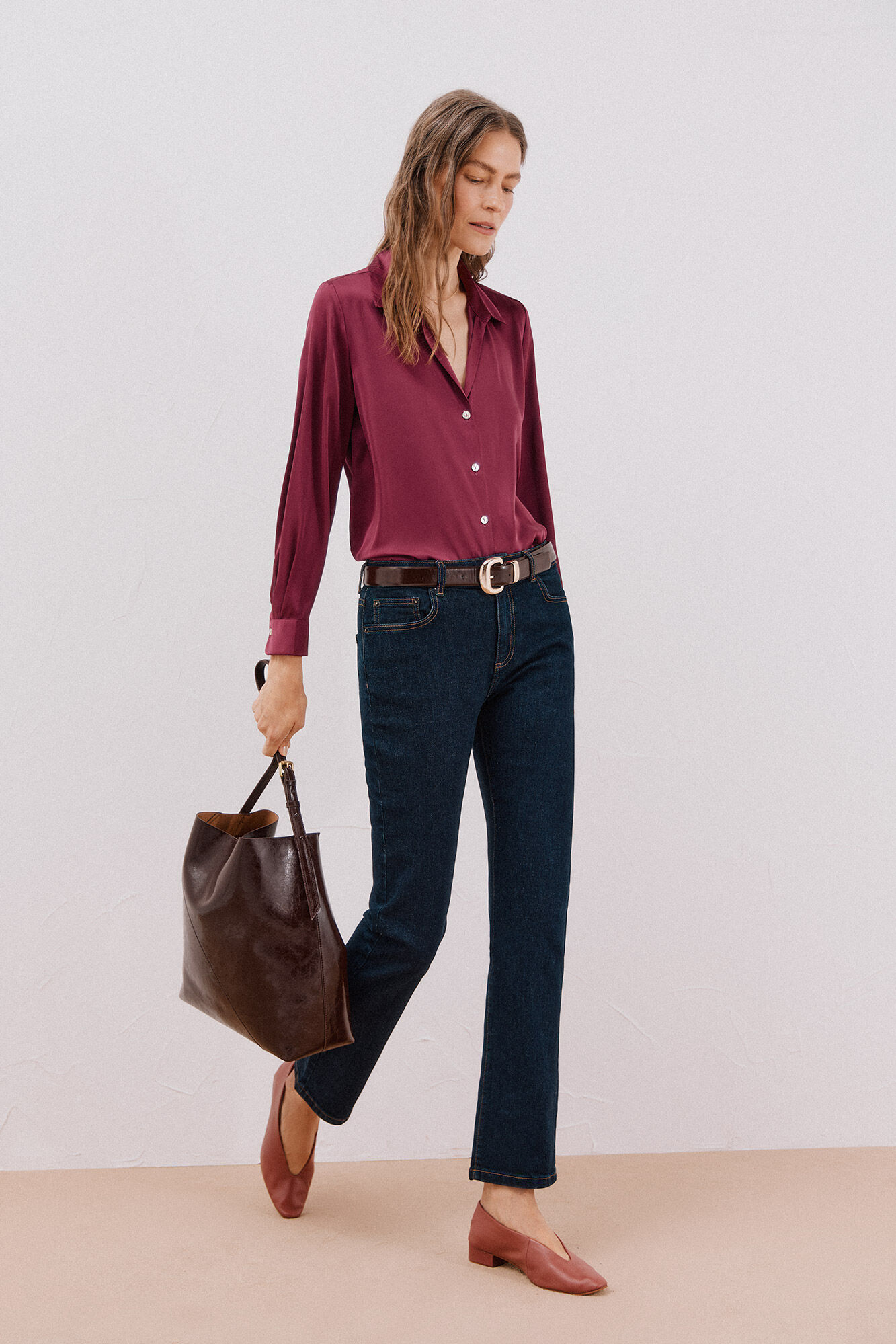 Cortefiel Satin-finish shirt Purple