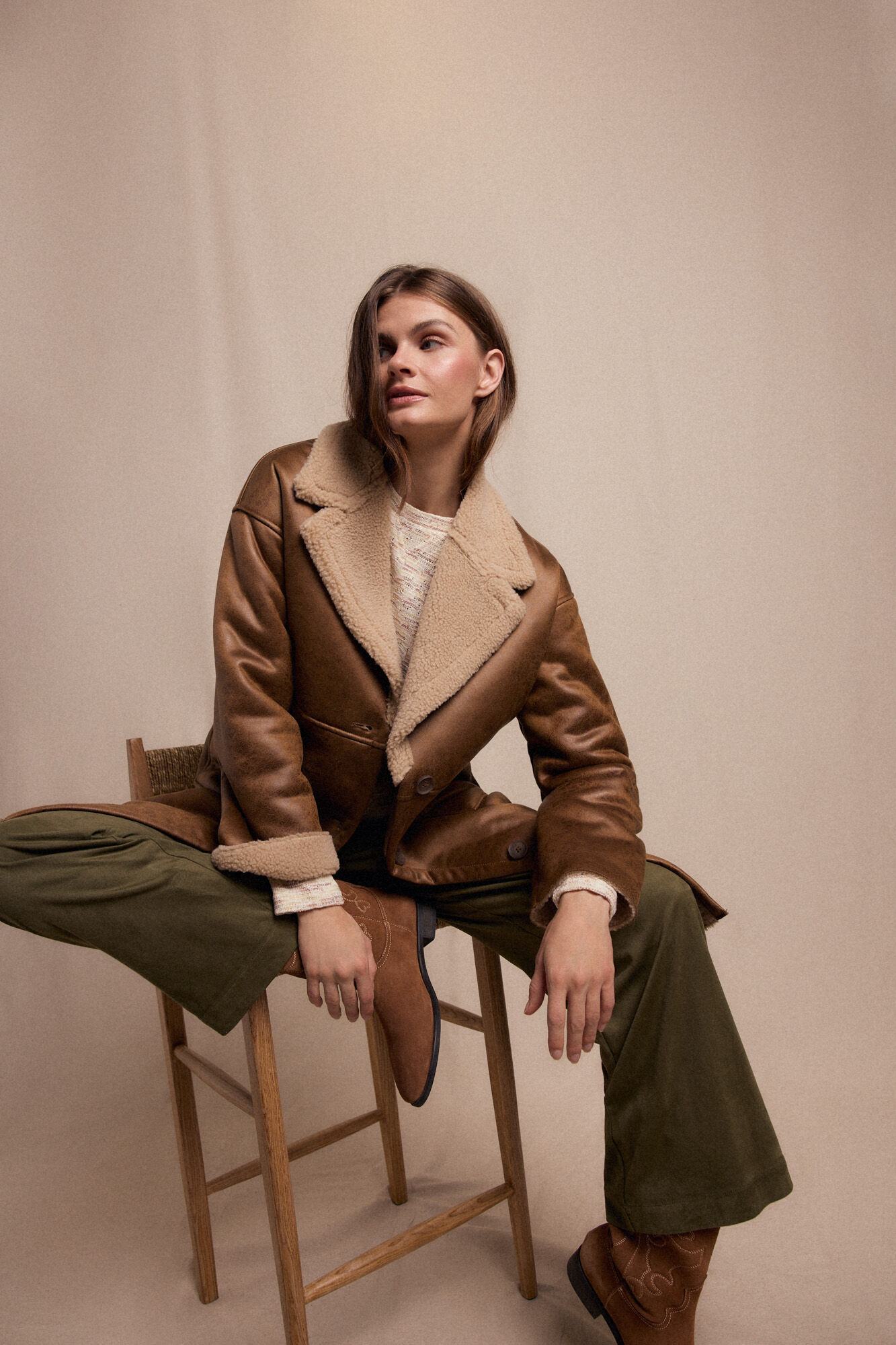 Slowlove Sobretudo longo com efeito dupla face