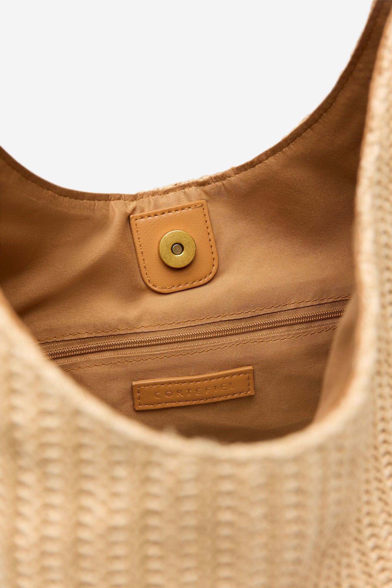 Cortefiel Raffia ring hobo bag Nude
