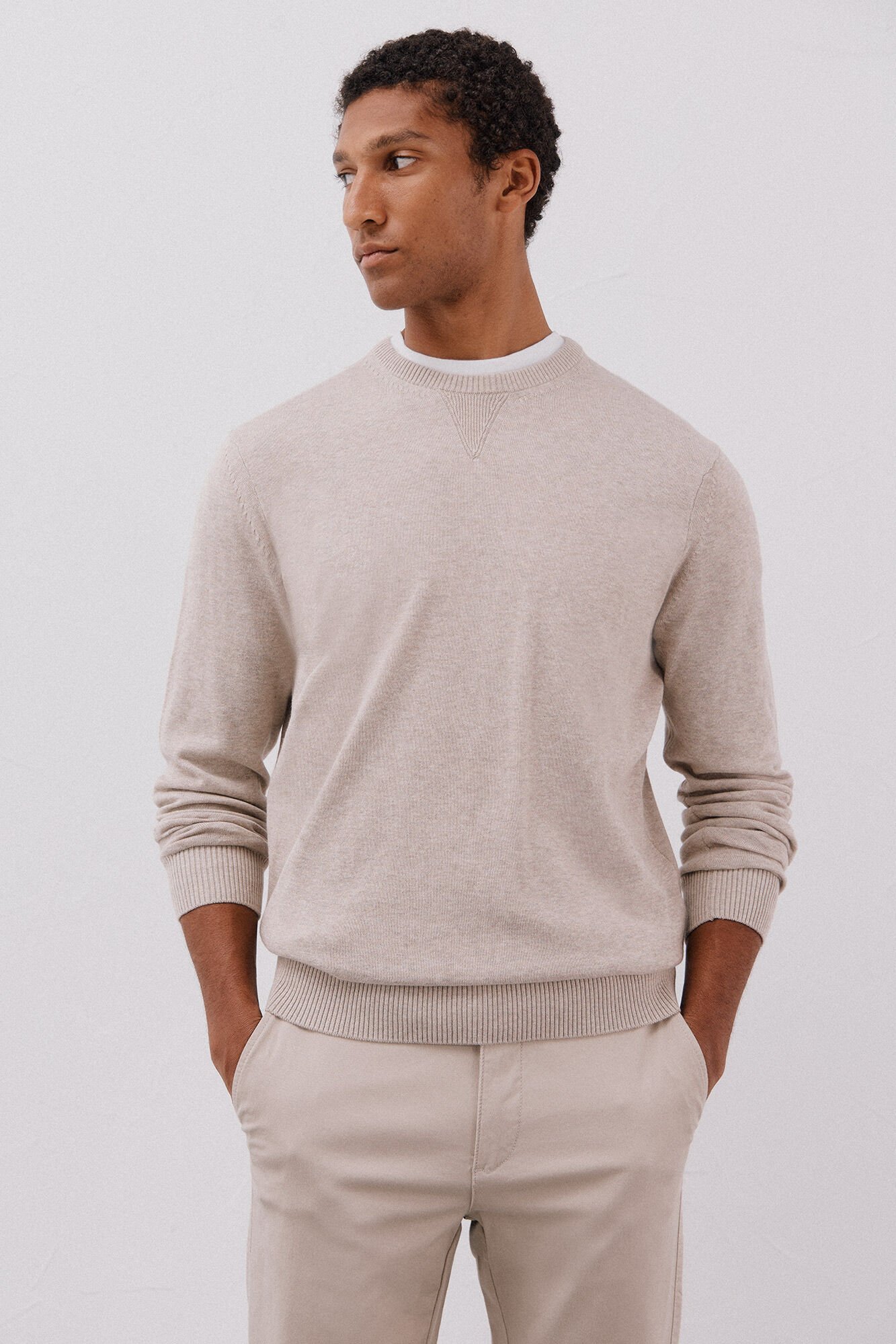 Cortefiel Fine knit cotton round neck jersey-knit 