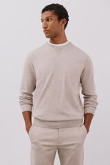 Cortefiel Fine knit cotton round neck jersey-knit  Beige