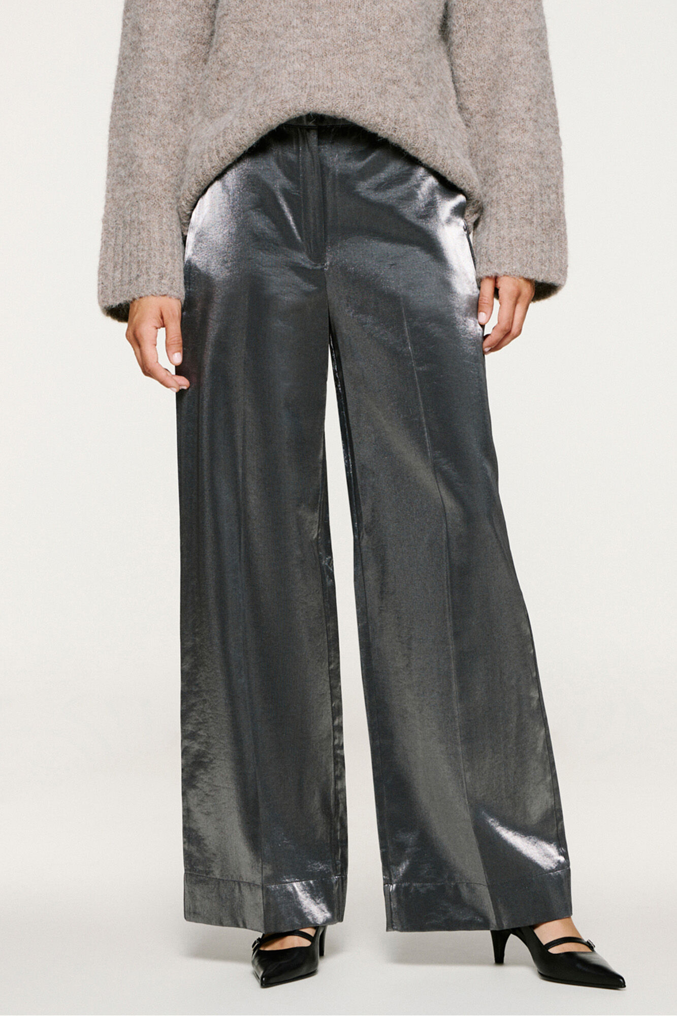 Selected Cal&ccedil;a com efeito met&aacute;lico Preto