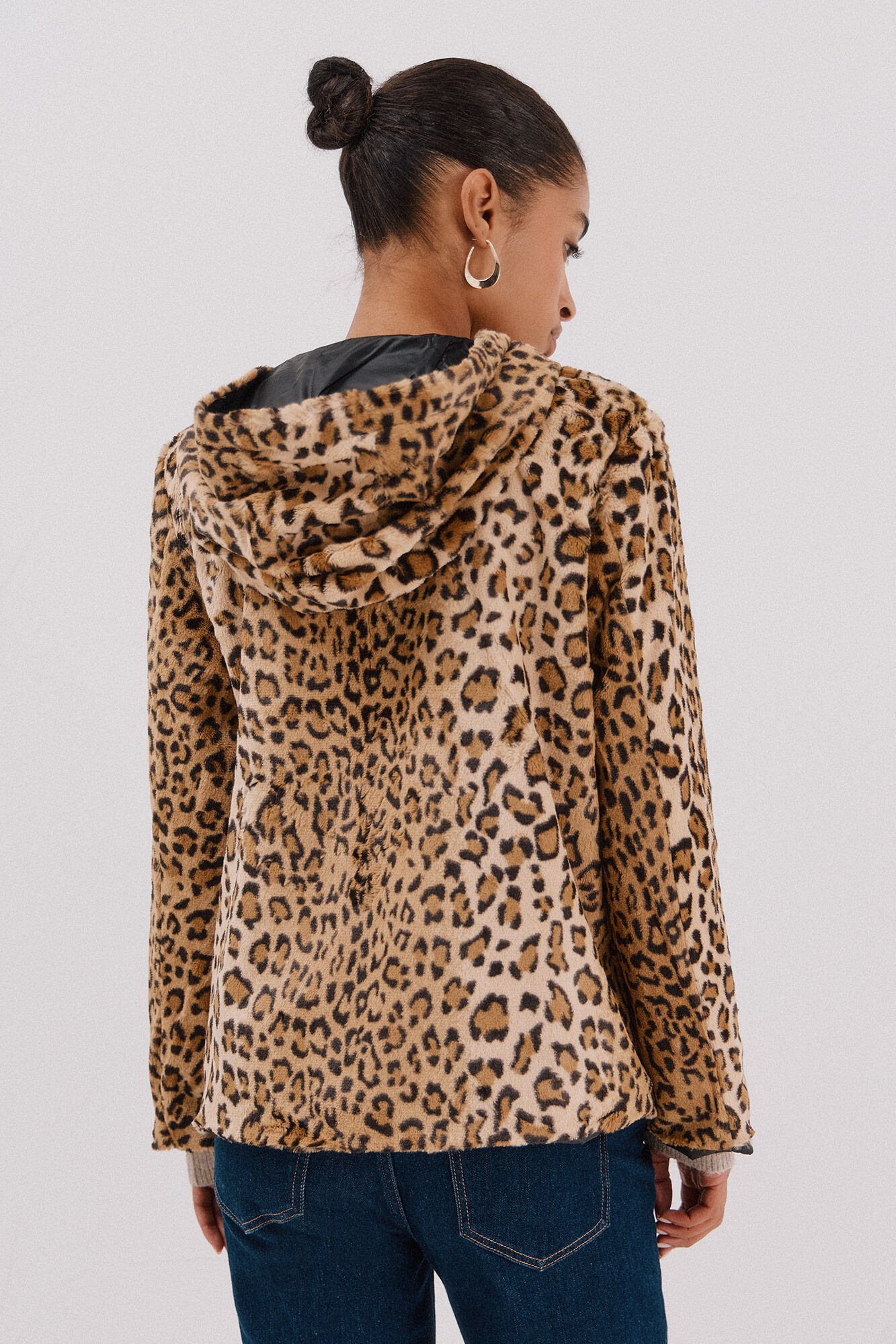 Cortefiel Short reversible faux fur jacket Black