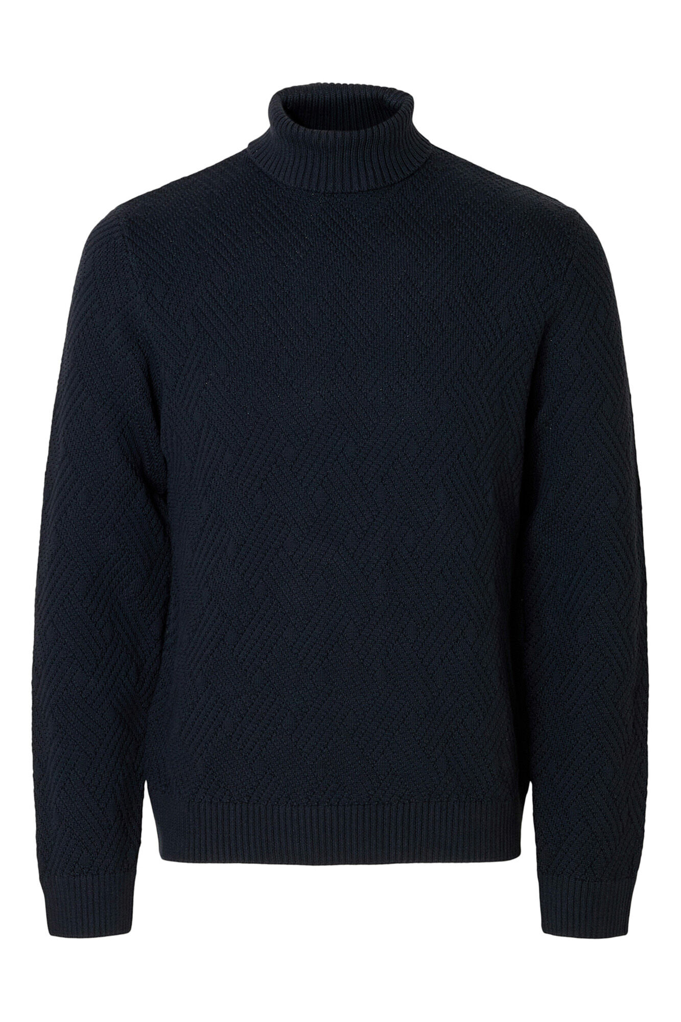 Selected 100% organic cotton high neck structured jumper  Navy