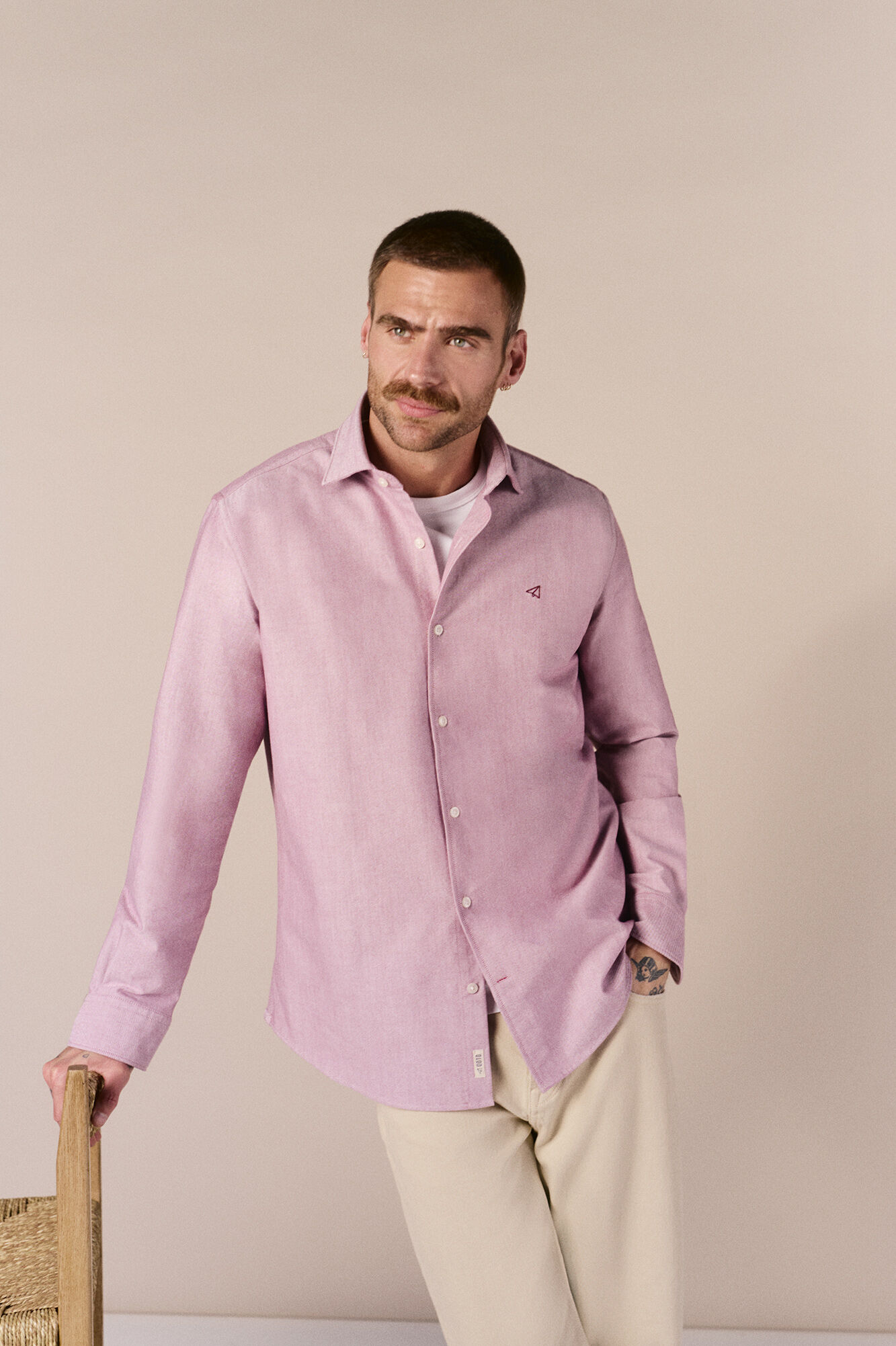 OOTO Camisa oxford liso manga larga Granate